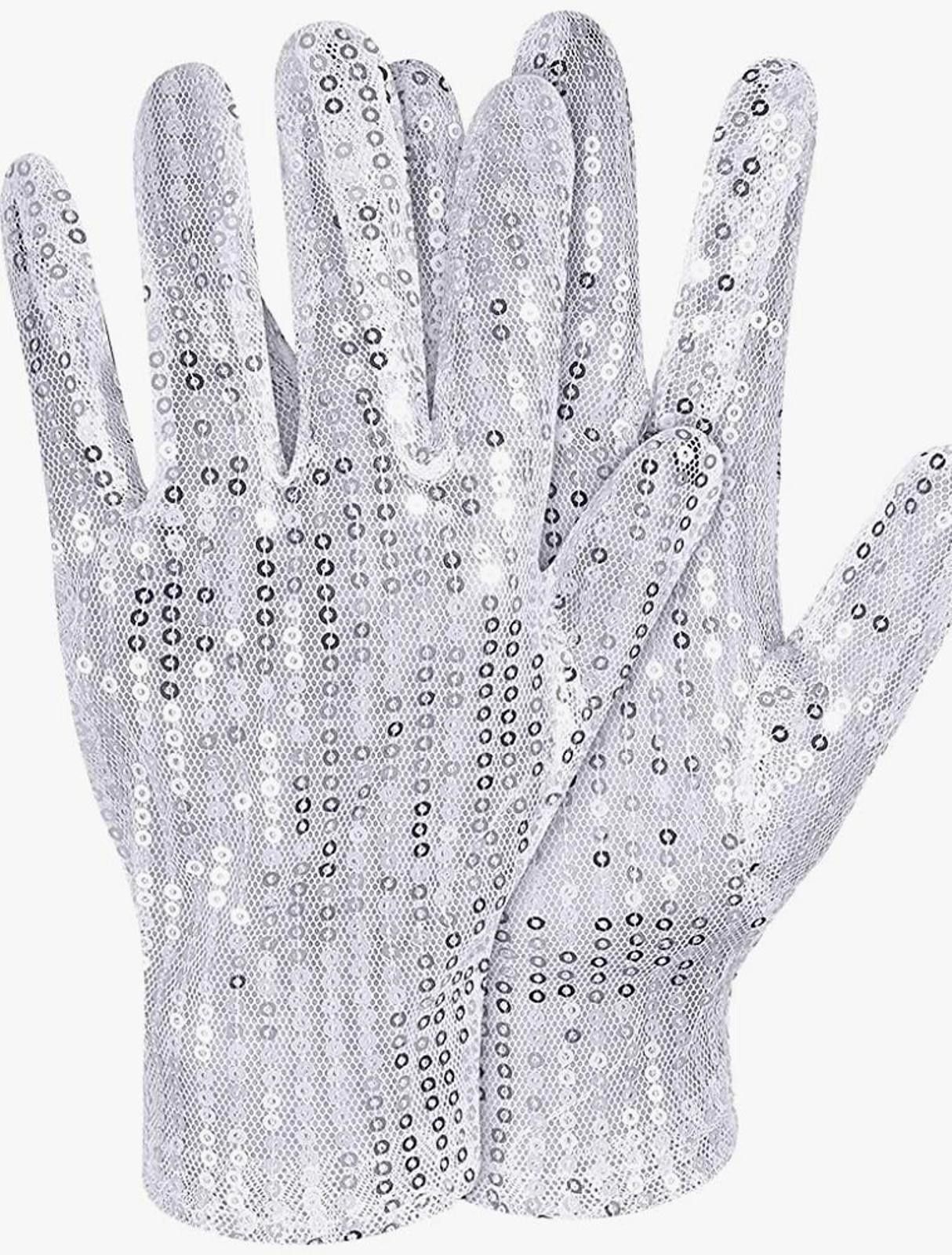 Designer Sequined Fabric Costume Dance Gloves Silver Size ONE SIZE - 1 Thumbnail