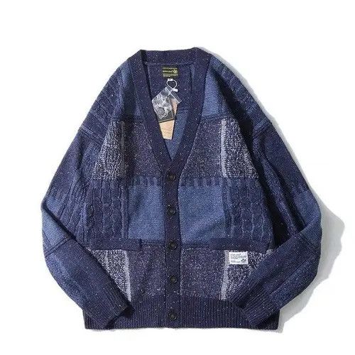 image of New Fancy Indigo Cardigan Knitwear Jumper Jacket in Blue, Men's (Size Small)