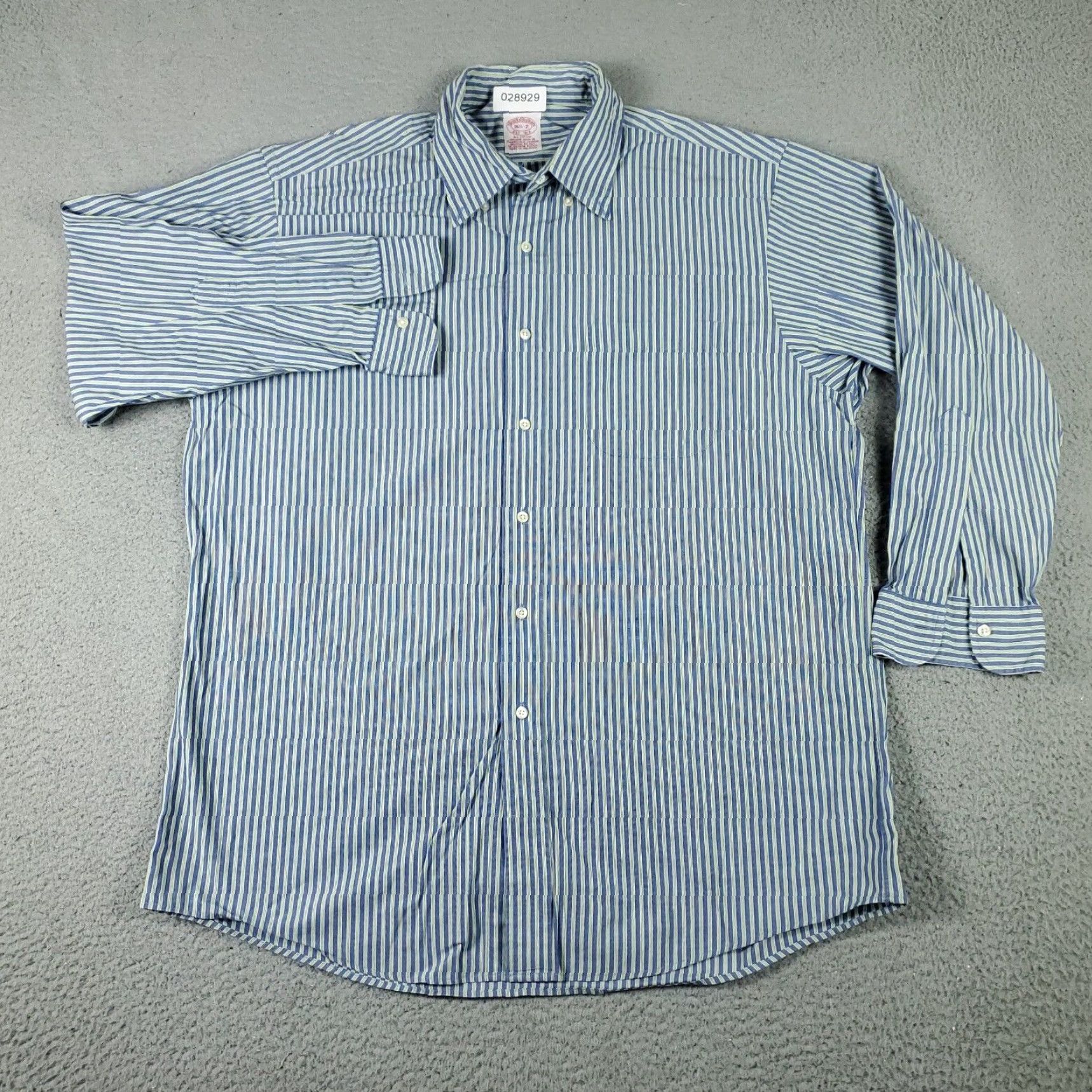 Brooks Brothers VINTAGE? No. Brooks Brothers Shirt Mens 16.5 Blue Green Striped Dress Button Up Long Sleeve Size 42R - 2 Thumbnail