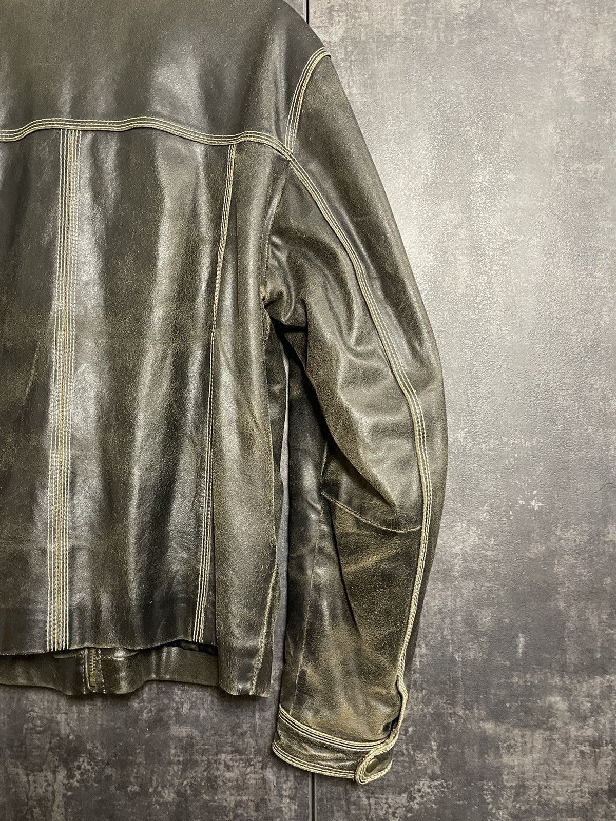 Leather Vintage 90s Faded Washed Leather Jacket Size US L / EU 52-54 / 3 - 12 Thumbnail