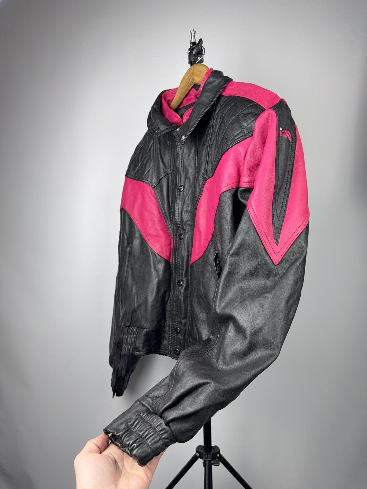Genuine Leather Vintage 00s Leather Moto Racing Jacket Pink Black EU54 Size US L / EU 52-54 / 3 - 9 Thumbnail