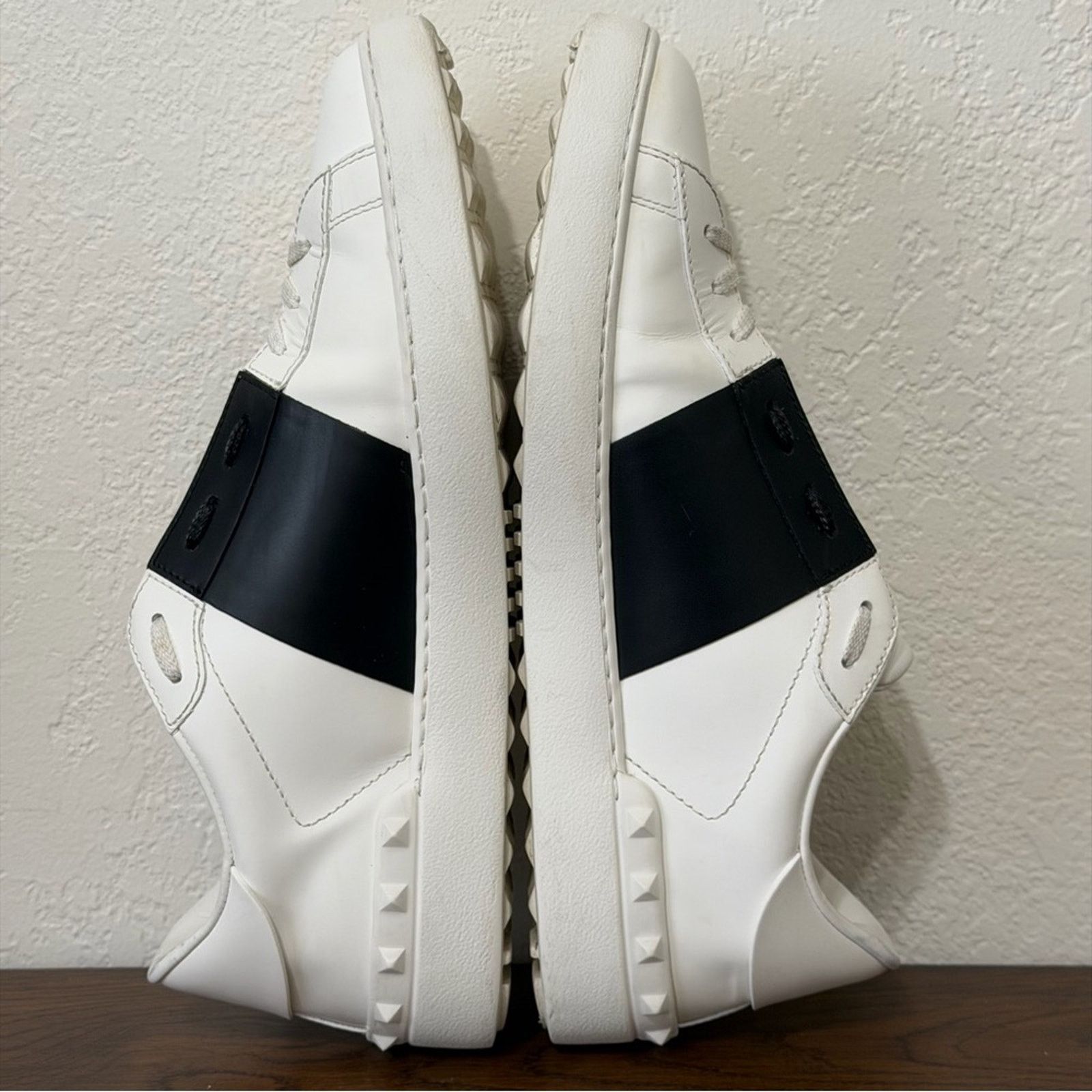 Valentino Rockstud Open Leather Sneakers IT 44.5 White Black Shoes Size US 11.5 / EU 44-45 - 9 Thumbnail