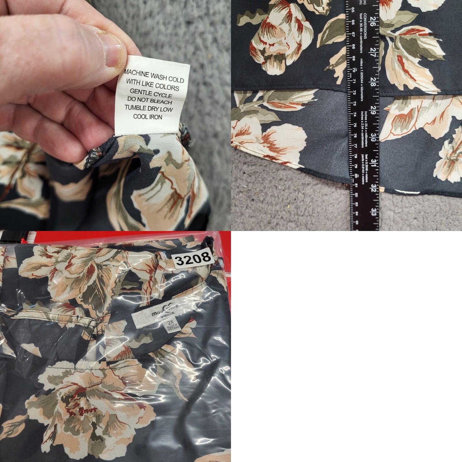 Vintage Moa Moa Women 2X Black Floral Cold Shoulder Semi Sheer Keyhole Back Elegant Blouse Shirt (2XL, Regular) Size XXL / US 16-18 / IT 52-54 - 9 Thumbnail
