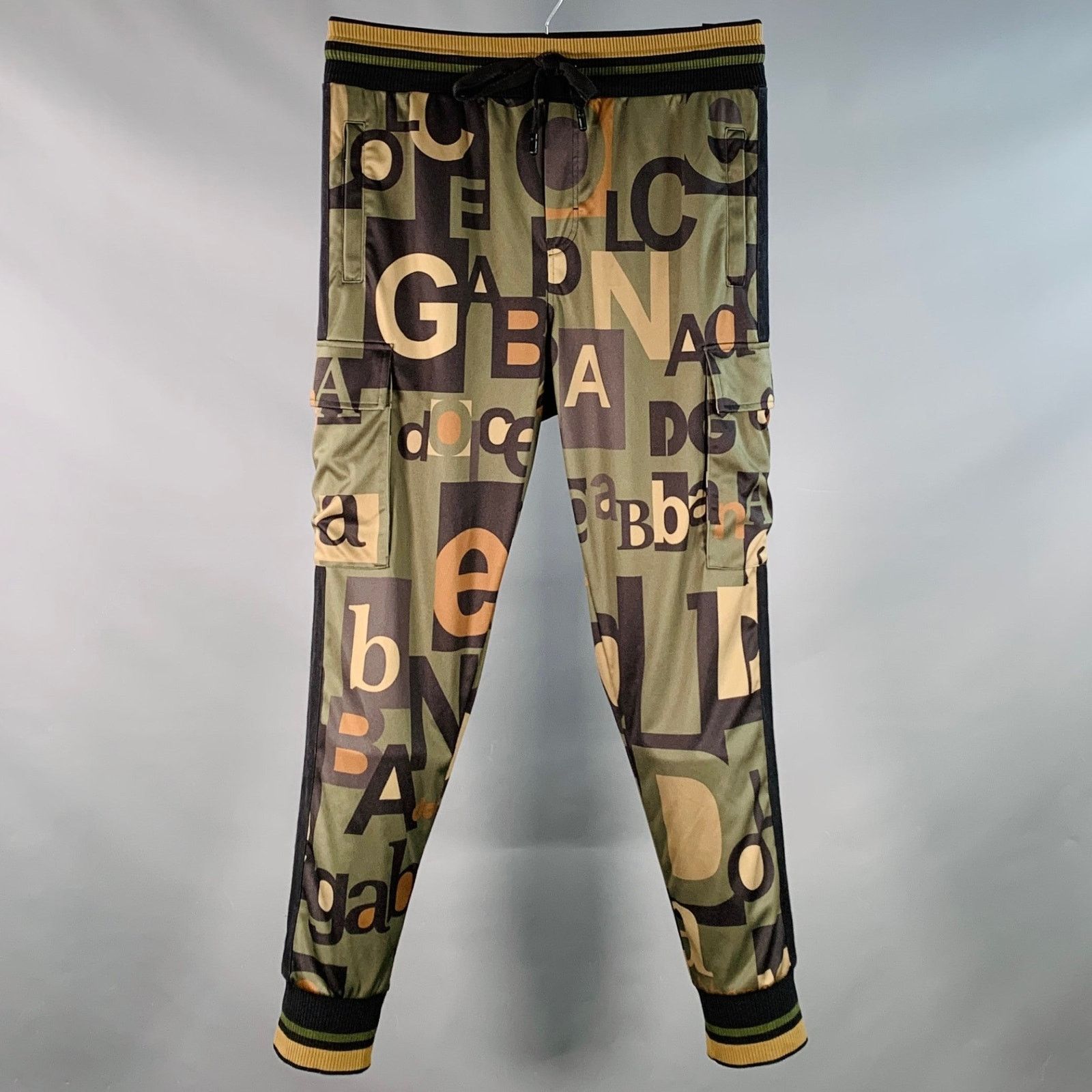 Size 34 Black Olive Brown Logo Polyester Cargo Casual Pants