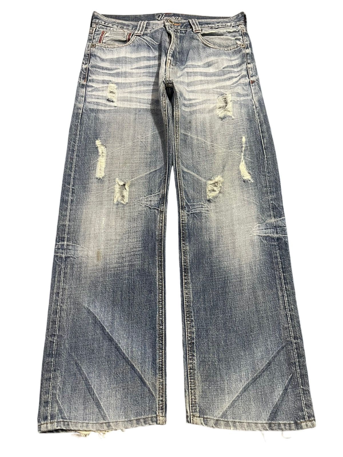 14th Addiction Vintage Japanese Brand Blue Faded Wash Distress Loose Jeans Size US 31 - 1 Thumbnail