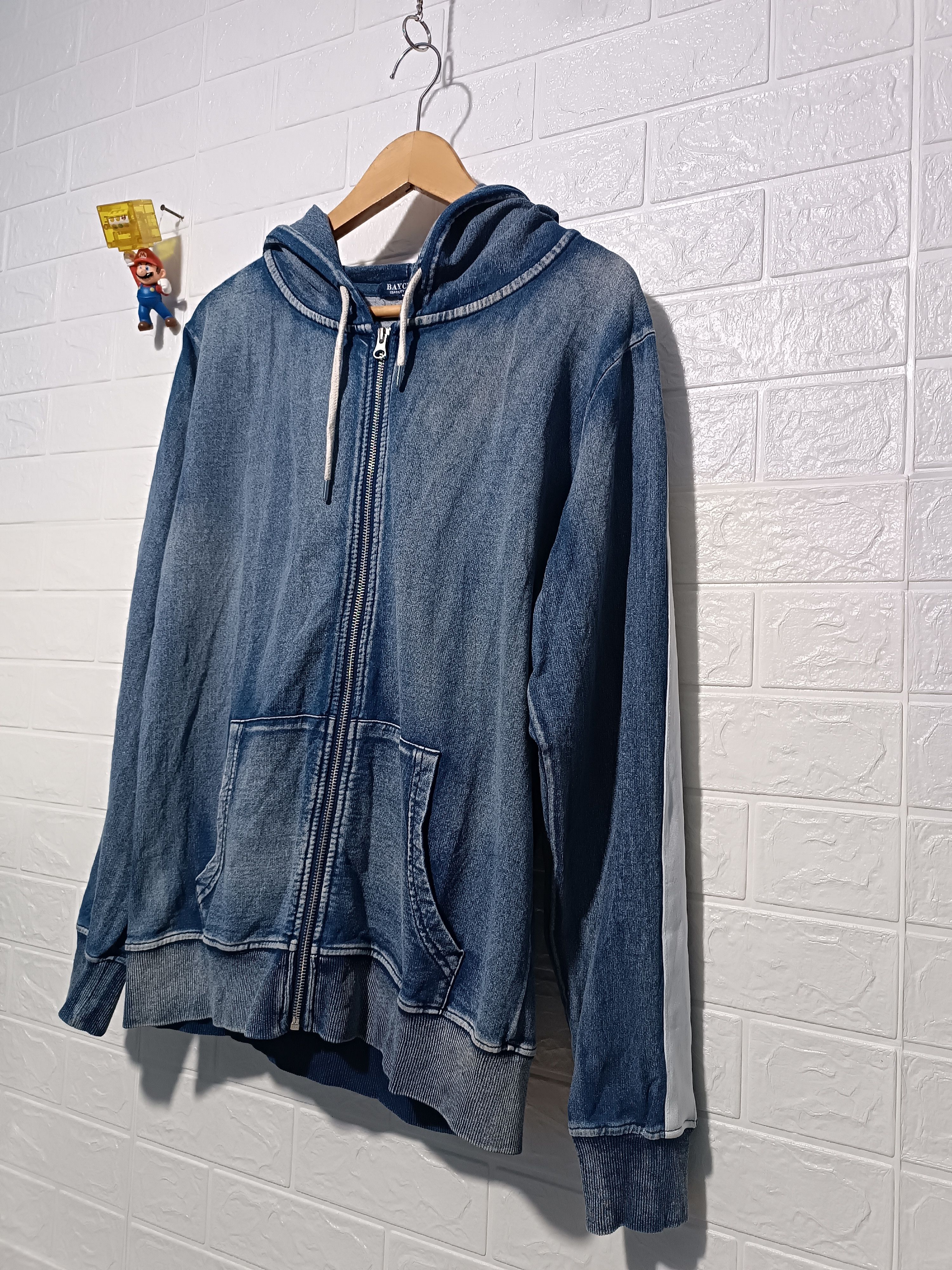 Japanese Brand Denim Style Baycrest Zip-Up Hoodie with Cut Denim Stripes Size US L / EU 52-54 / 3 - 2 Thumbnail
