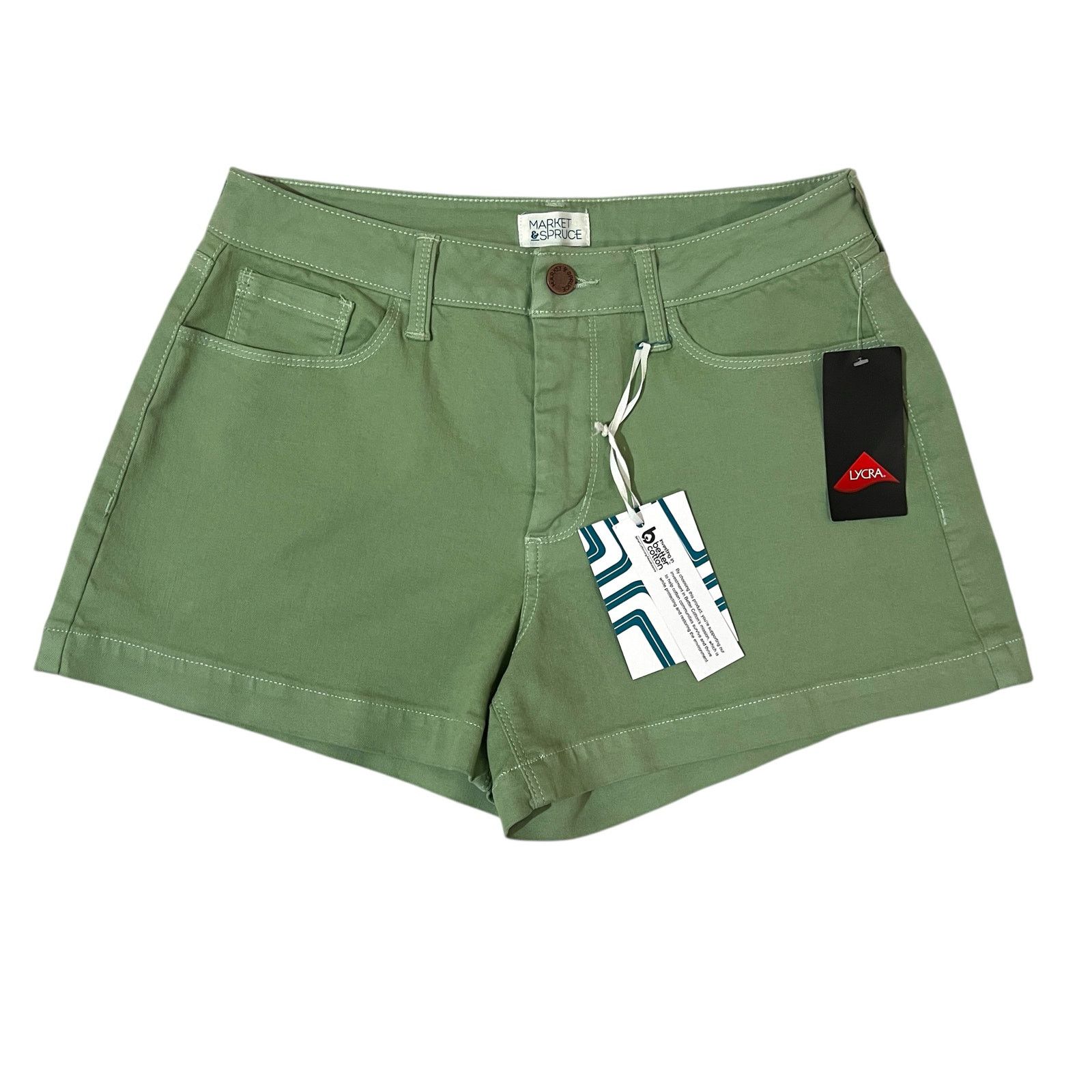 Other Light Green Lycra Stretchy 5 Pocket Mid Rise Shorts Size 28" / US 6 / IT 42 - 1 Thumbnail