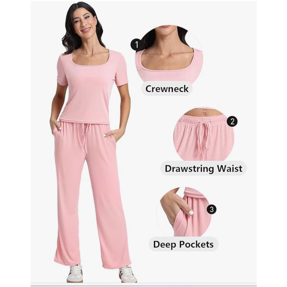 The Unbranded Brand Lounge Set 2 Piece Yoga Wide Leg Pants Tracksuit Set 2XL Size 24" / US 00 / IT 34 - 5 Thumbnail