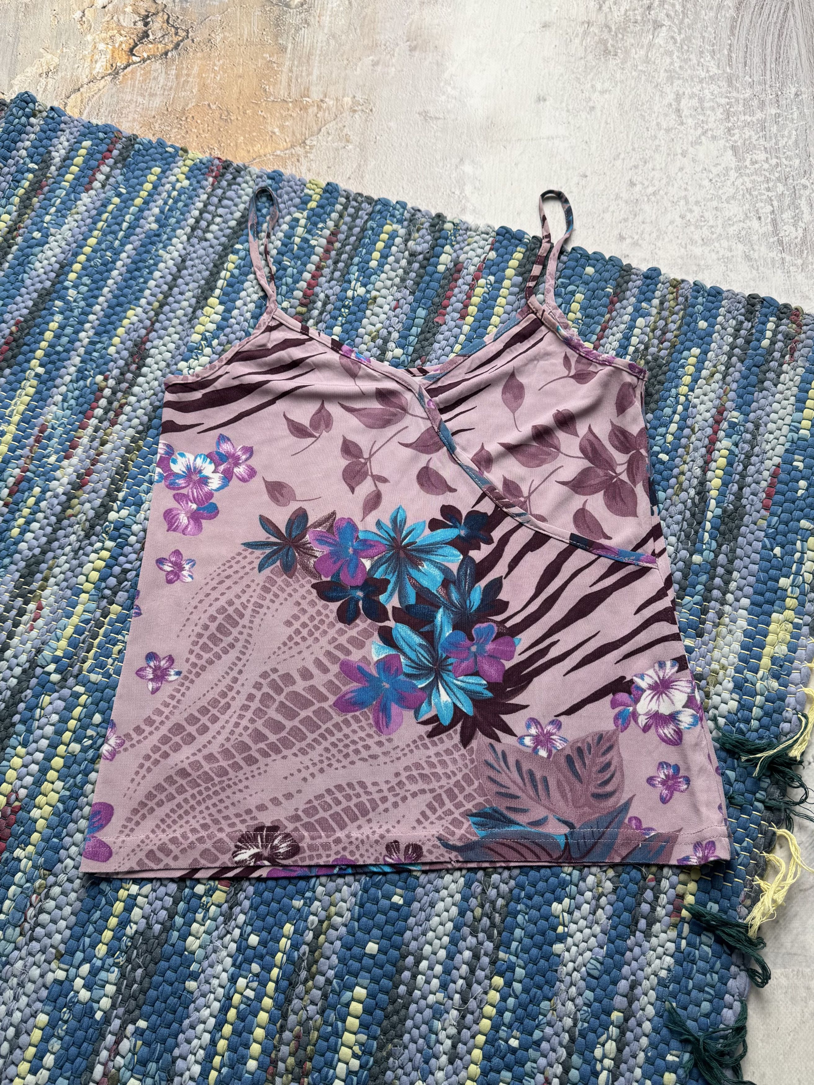 Vintage Vintage Floral Cami Top Pink Purple Y2K Spaghetti Strap Size M / US 6-8 / IT 42-44 - 1 Thumbnail