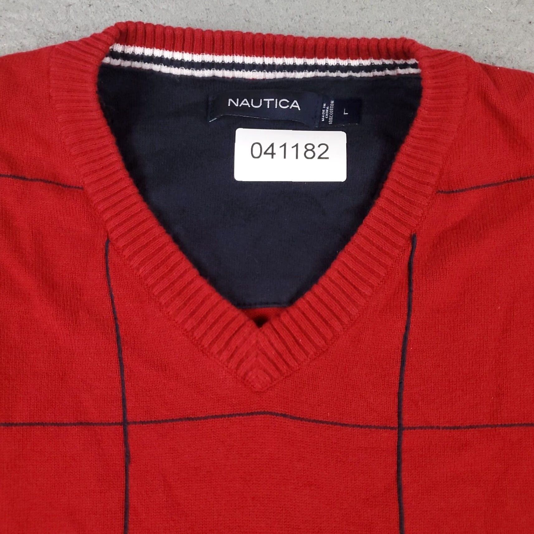 Nautica Nautica Mens Large Red Check V Neck Pullover Sweater Vest Casual Size US L / EU 52-54 / 3 - 3 Thumbnail