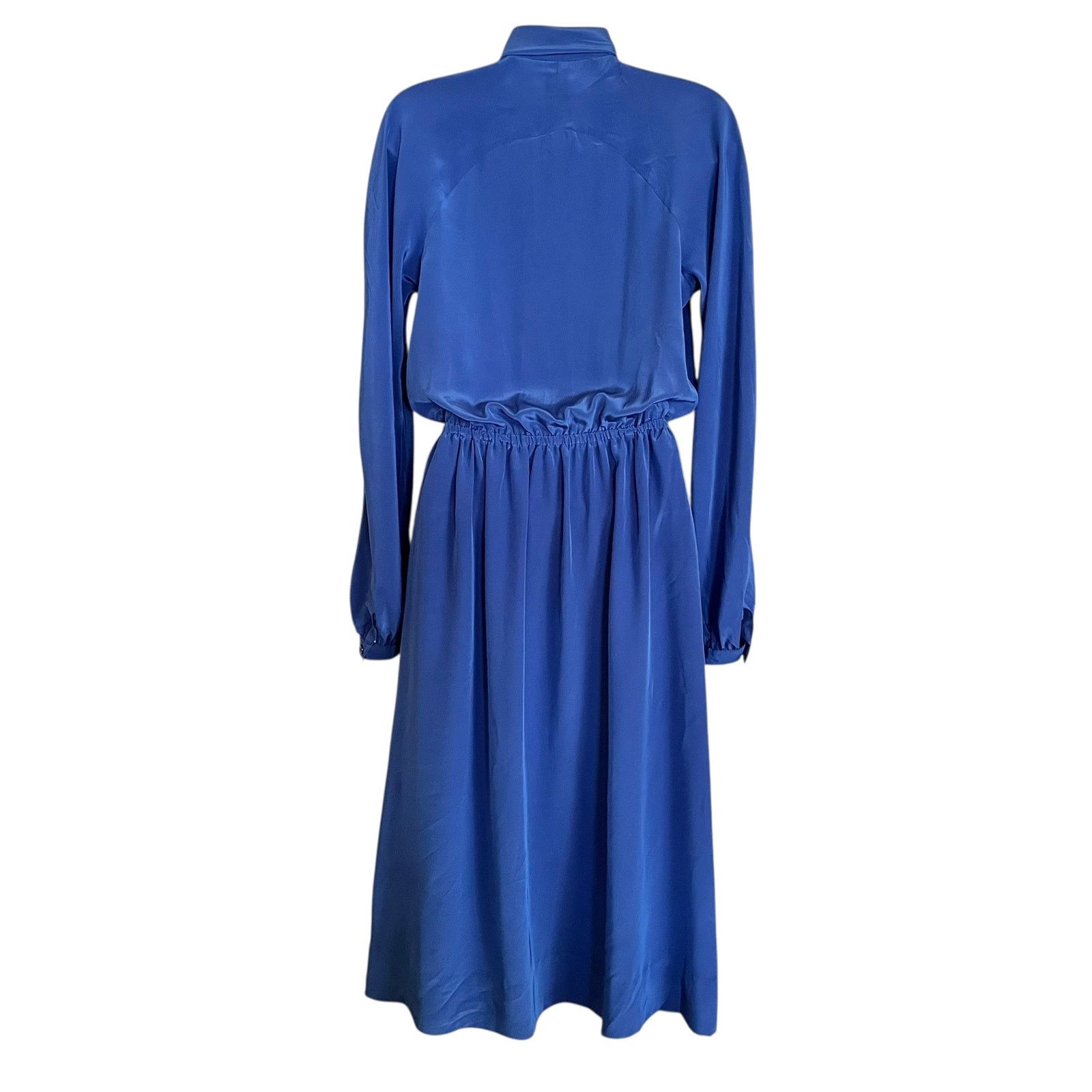 Halston × Vintage Vintage Halston III Blue Satin Tie-Neck Blouson Midi Dress Size XS / US 0-2 / IT 36-38 - 2 Thumbnail