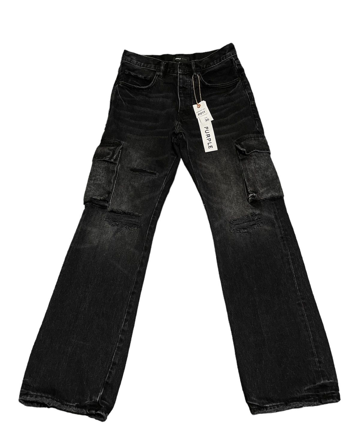 image of Archival Clothing x Purple 30 Purple Brand Cargo Jeans Pants Denim Distressed Wide-Leg in Black