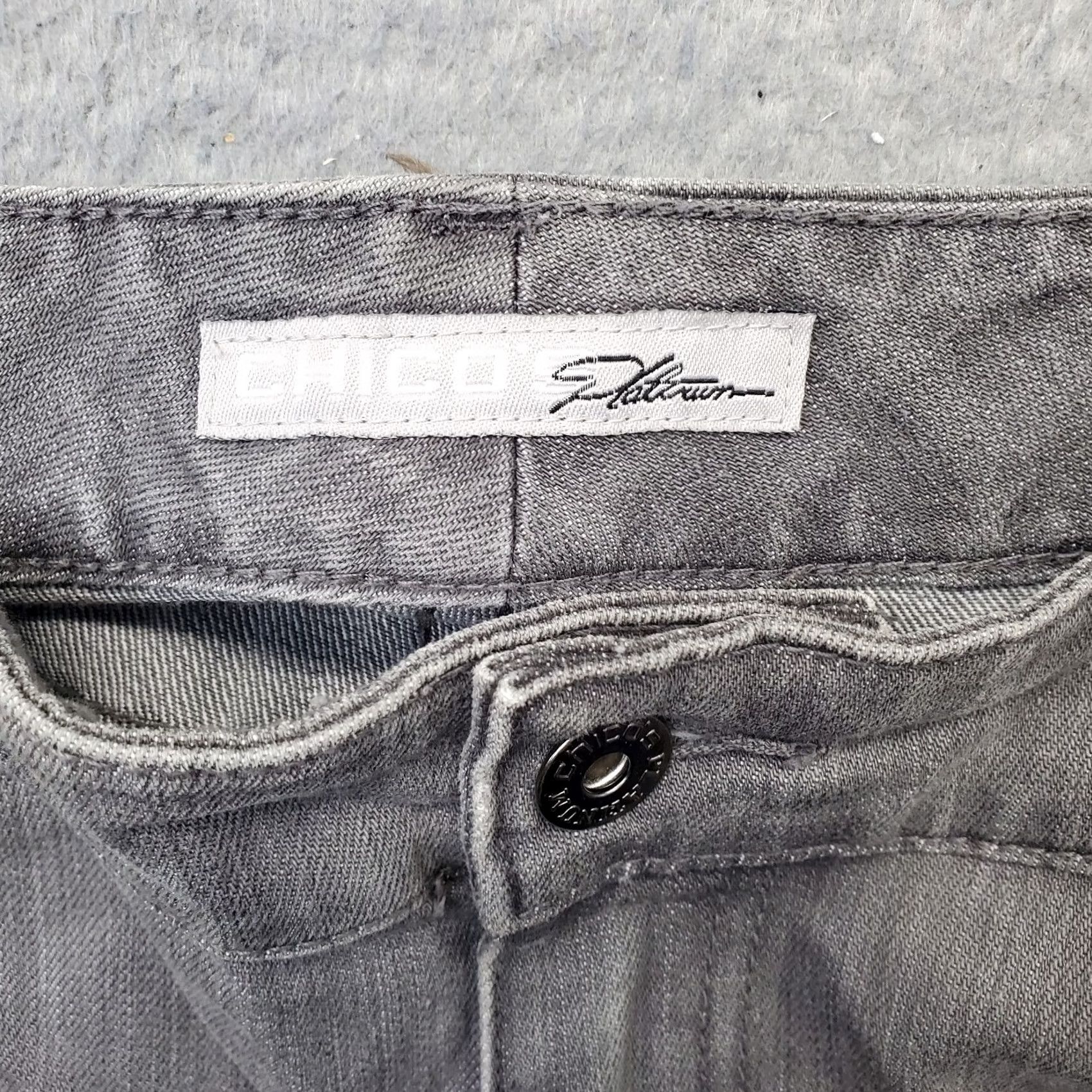 Vintage Chico's Platinum Jeans Womens L Gray Denim Stretch Dark Wash Straight Leg Jeans Size 36" / US 14 / IT 50 - 7 Thumbnail