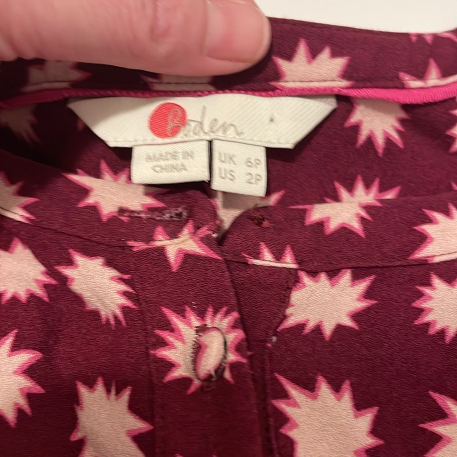 Boden Boden Brand Relaxed Tiered Hem Dress Burgundy Starburst 2P Size XS / US 0-2 / IT 36-38 - 3 Thumbnail