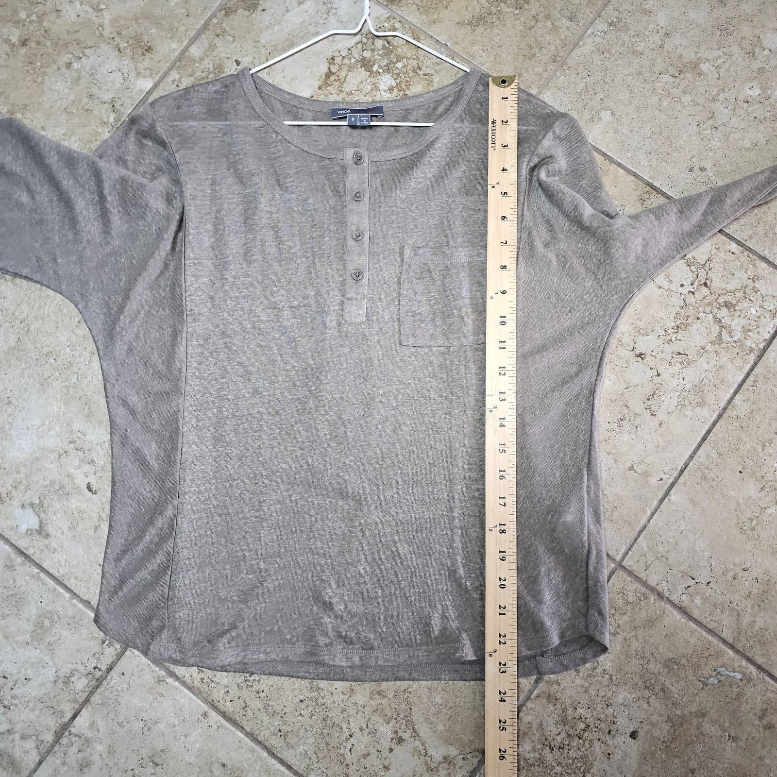 Vince VINCE Women's 100% Linen Taupe Pullover Henley Size S/P Size S / US 4 / IT 40 - 8 Thumbnail