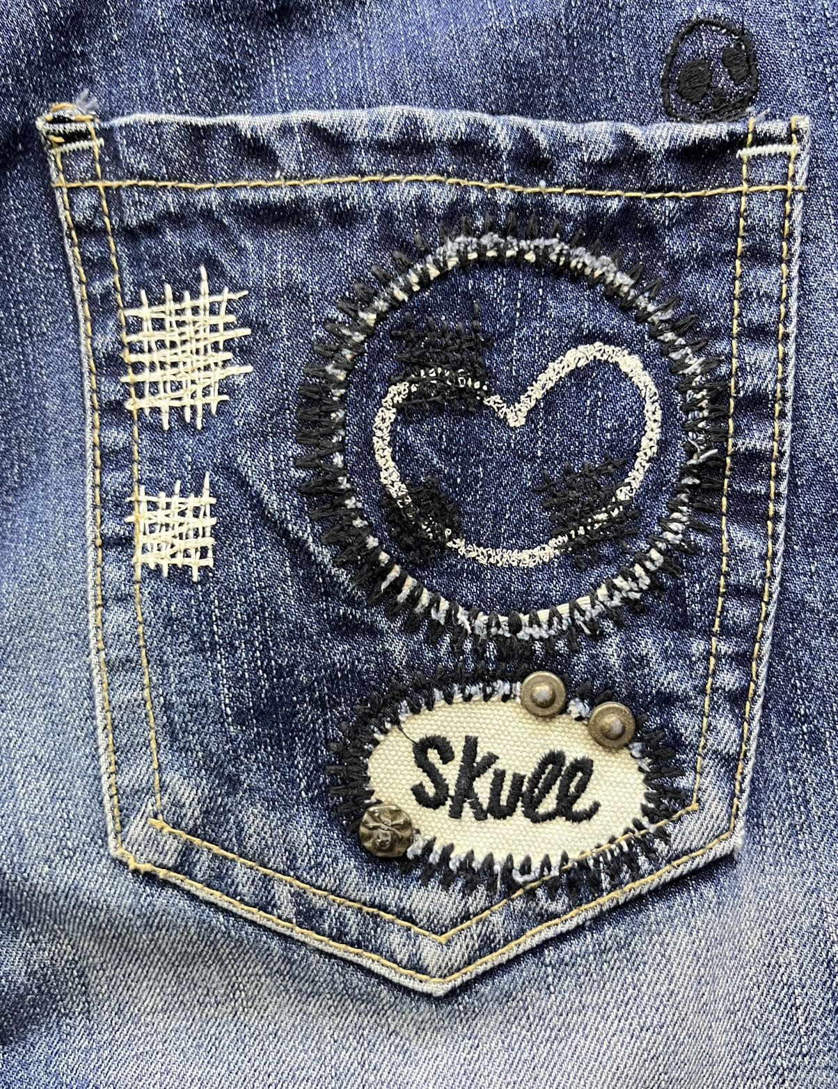 Lolita Jeans 💀Ultra Rare Lolita Skull Grunge Washed Whisker Denim 31 Size US 31 - 3 Thumbnail