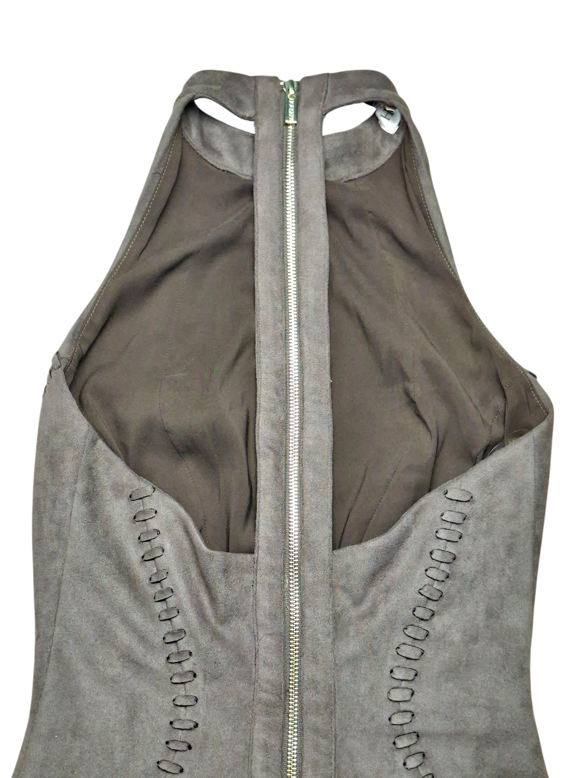 House of CB House of CB Richere Taupe Faux Suede Halter Mini Dress Size XS / US 0-2 / IT 36-38 - 6 Thumbnail