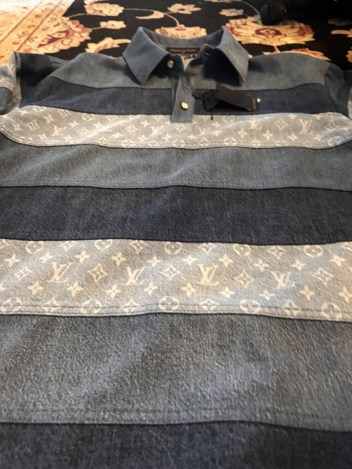Louis Vuitton Louis Vuitton Patchwork Long-Sleeved Denim Polo Shirt Size US L / EU 52-54 / 3 - 11 Thumbnail