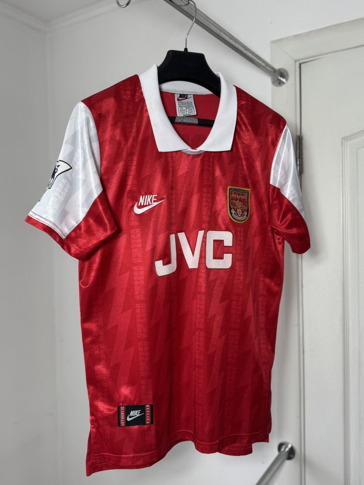 Vintage 90s Arsenal Nike Bergkamp Soccer Jersey JVC