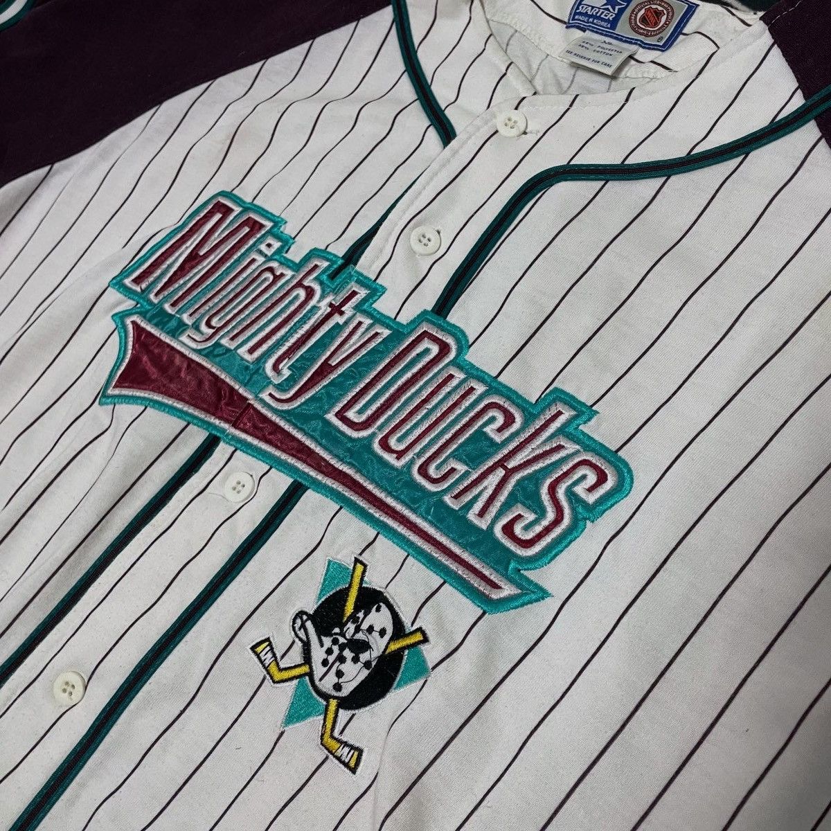 NHL 90s Vintage Starter Anaheim Mighty Ducks NHL Baseball Jersey Size US XL / EU 56 / 4 - 4 Thumbnail