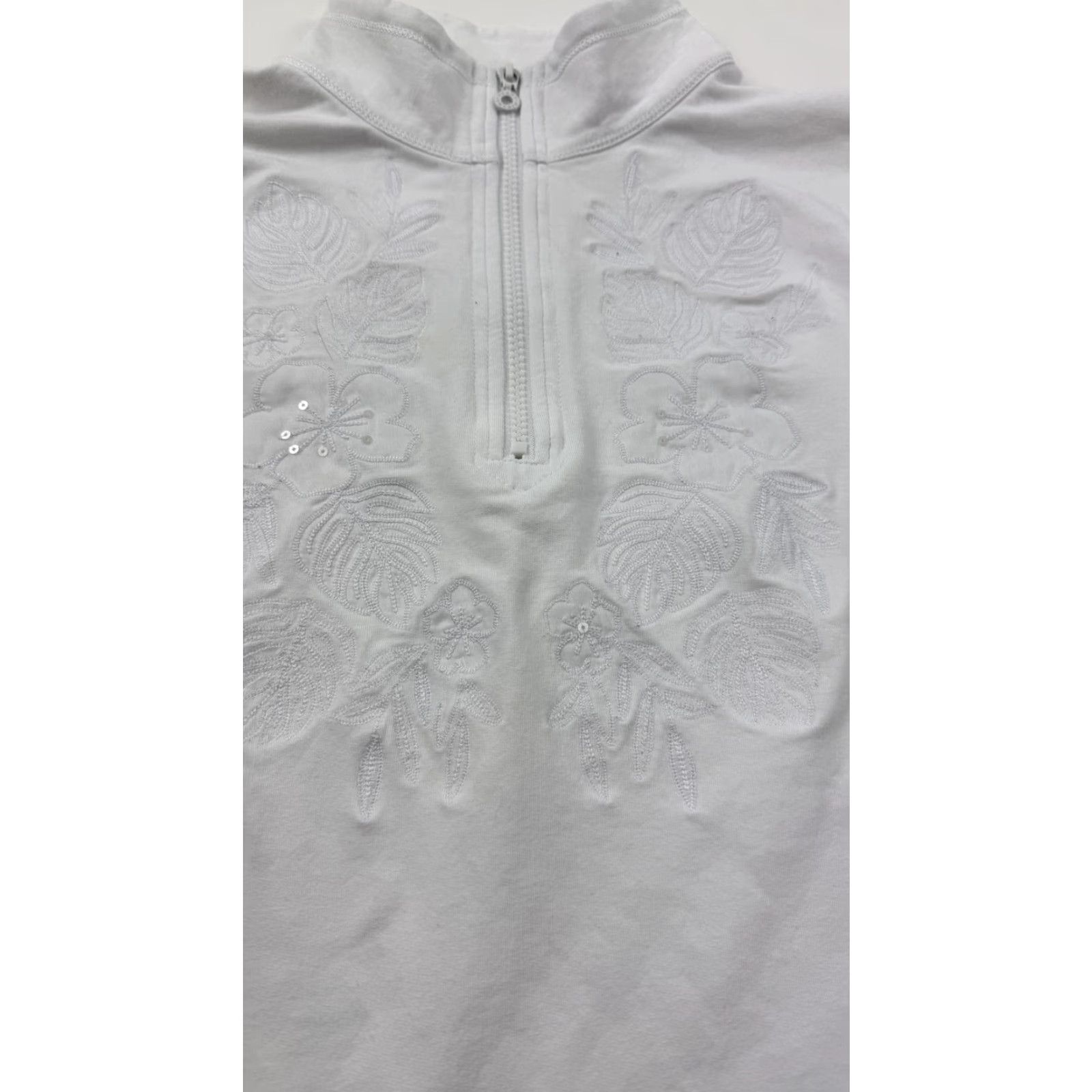 Tommy Bahama Tommy Bahama Shirt White XL 1/2 Zip Mock Neck Floral Embroidered Top Tee Womens Size XL / US 12-14 / IT 48-50 - 4 Thumbnail