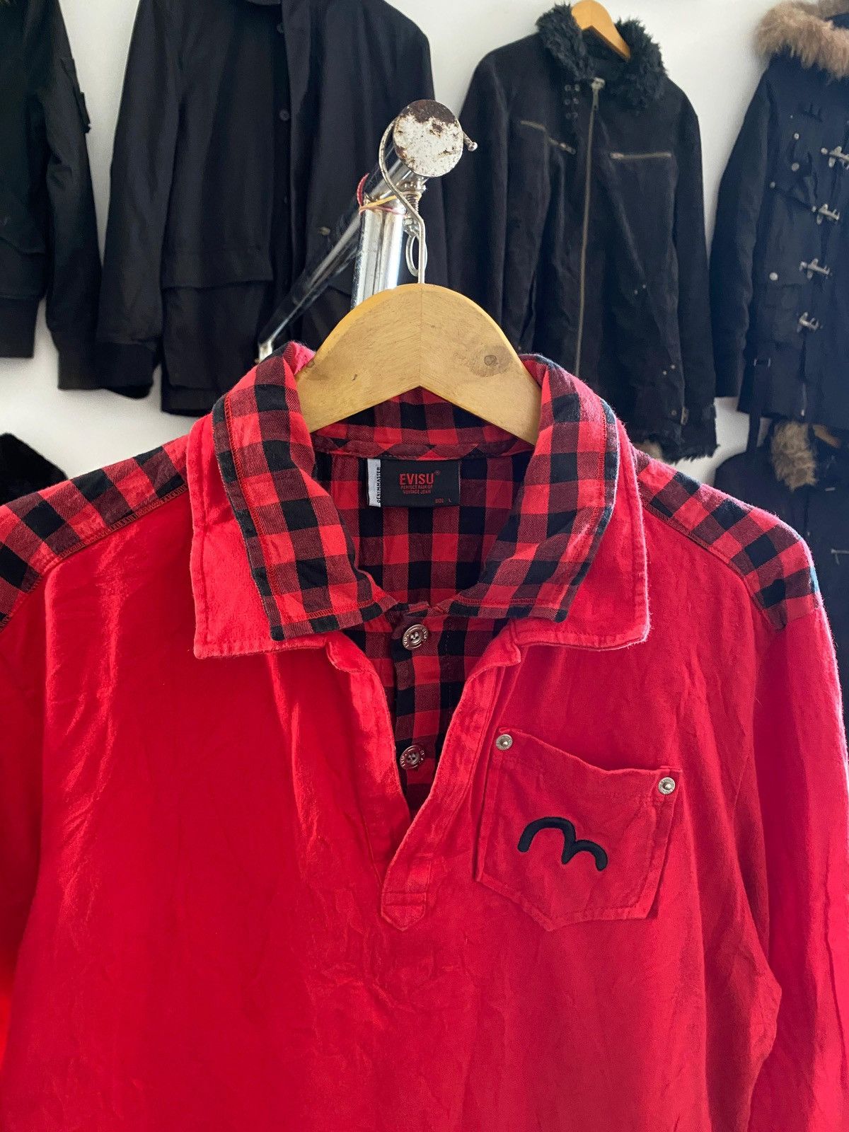 Japanese Brand Vintage Evisu Genes Big Logo Embroidered Mock Layered Shirt Size US L / EU 52-54 / 3 - 4 Thumbnail