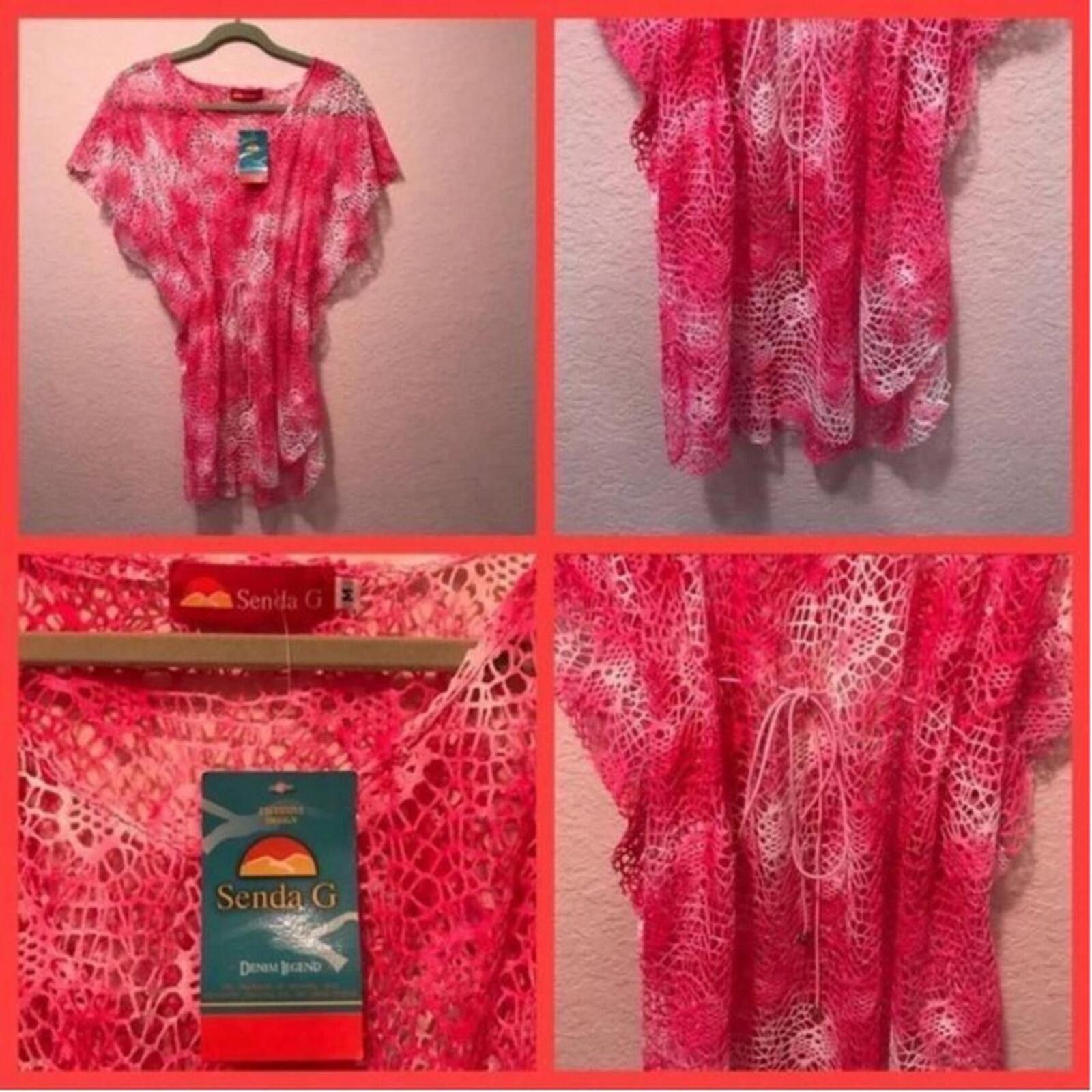 Other Senda G Pink and White Crochet Cover-Up Tunic Dress Size ONE SIZE - 1 Thumbnail