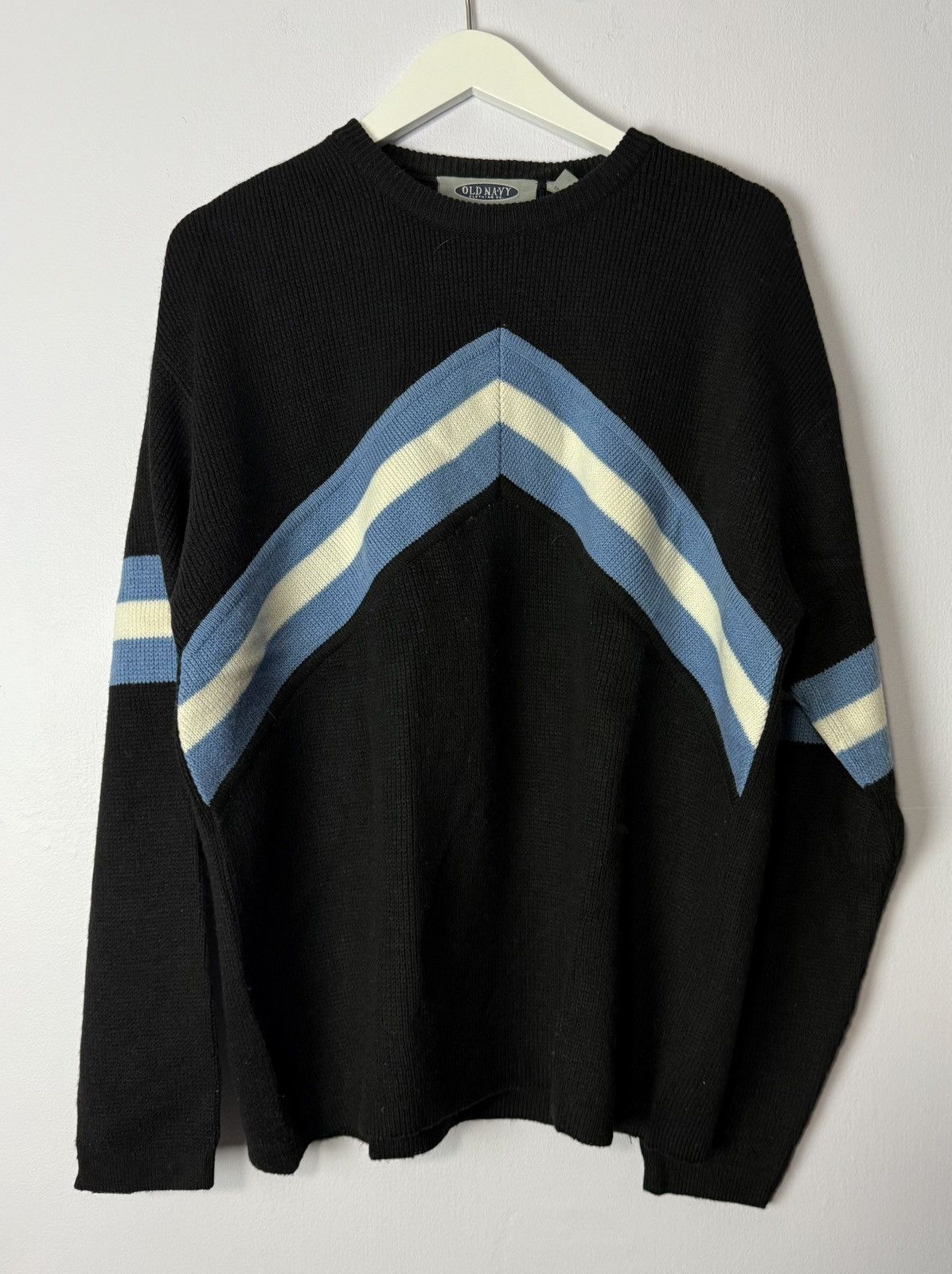 Old Navy Vintage Sweater Large Black Blue White Stripped 80s