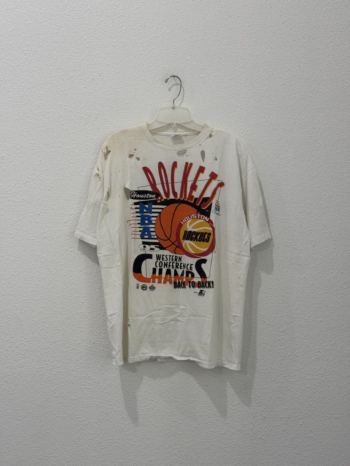 Starter Vtg 90s NBA Finals Houston Rockets Champs Distressed Trashed Size US XL / EU 56 / 4 - 1 Thumbnail