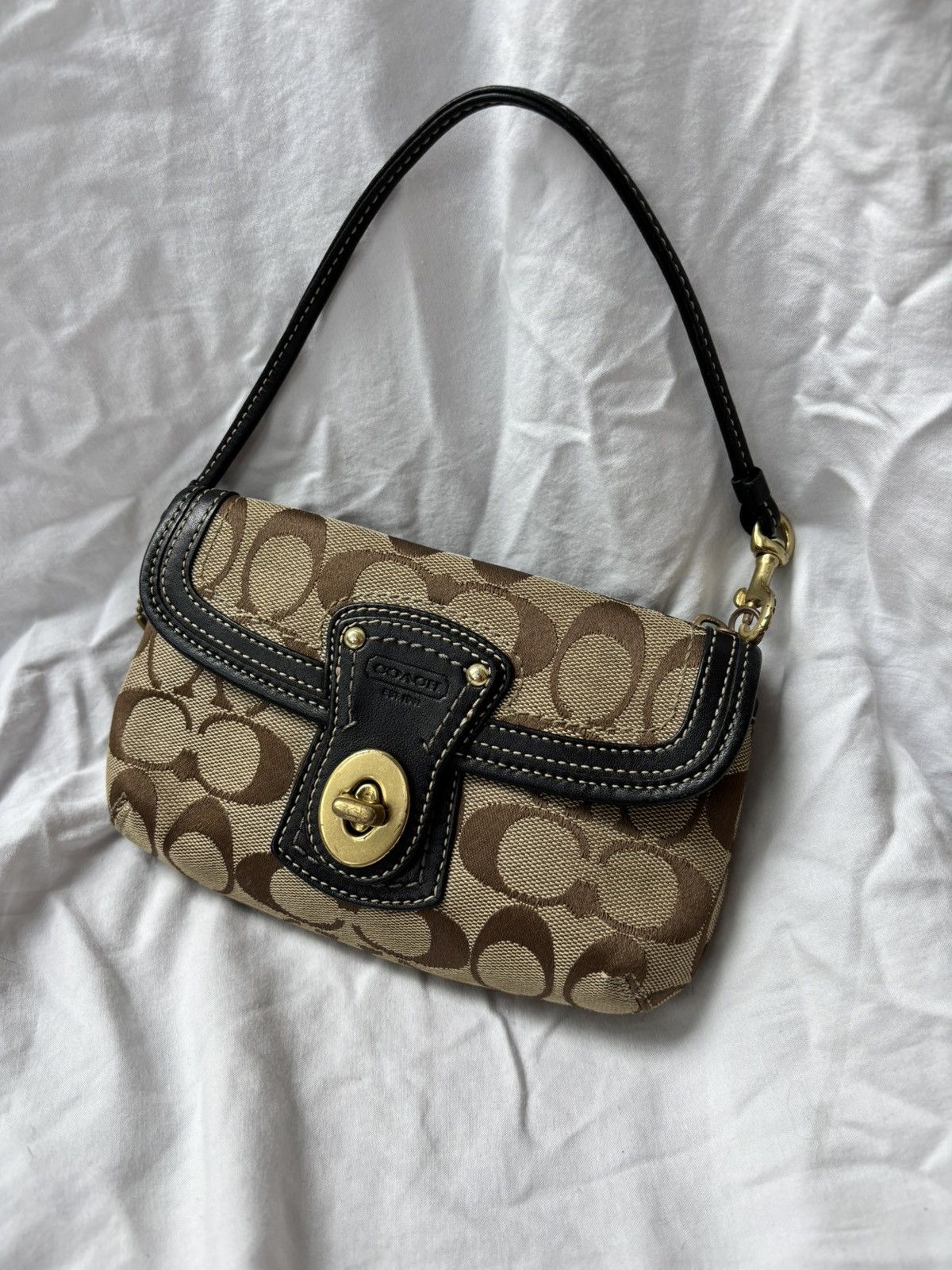 Coach Vintage Coach Y2K Brown Signature Turnlock Mini Shoulder Bag 
