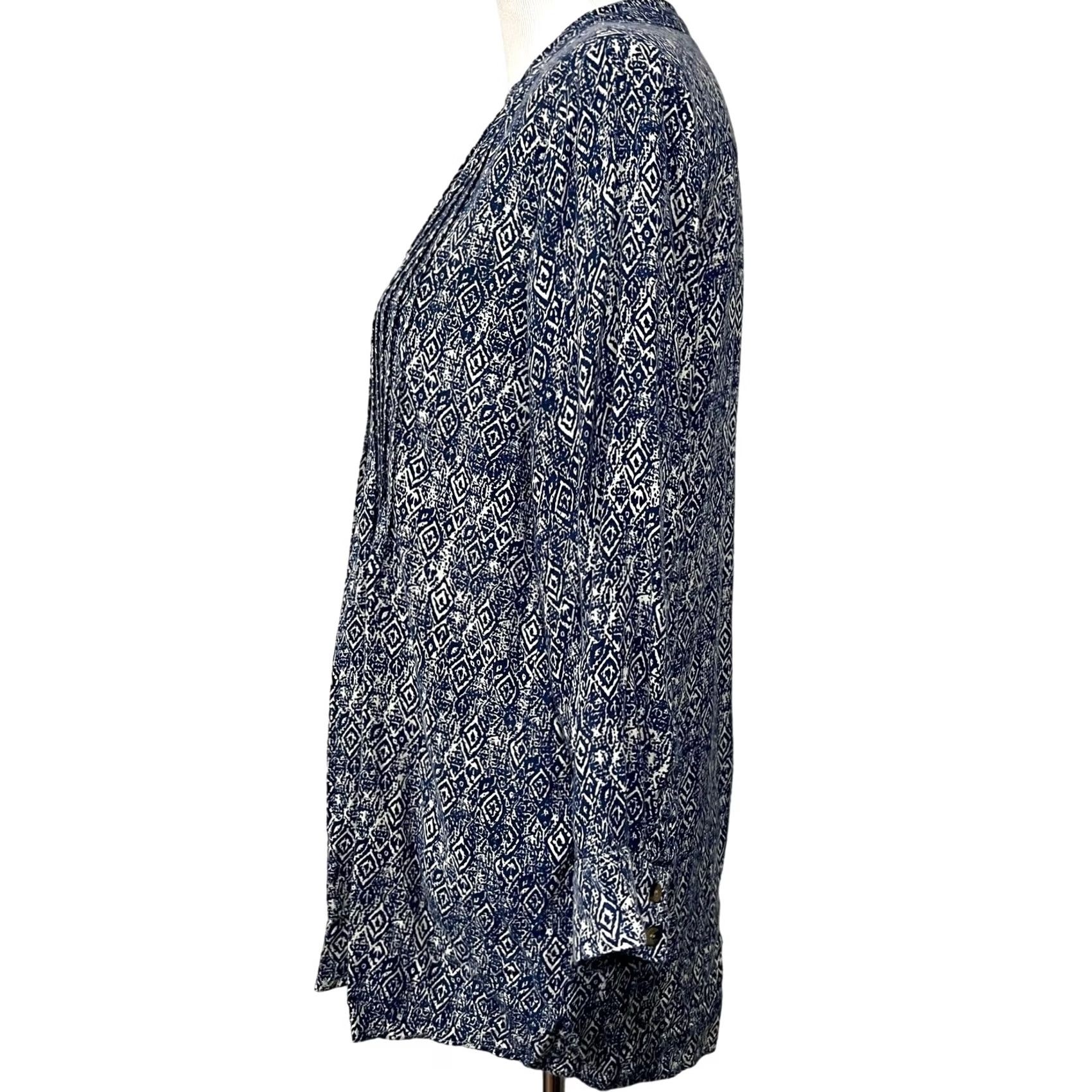 Vintage Rock Flower Paper Women’s Tunic Top Blouse Long Sleeve Pleated Blue White Sz M Clothing Shirt Womens Size M / US 6-8 / IT 42-44 - 4 Thumbnail