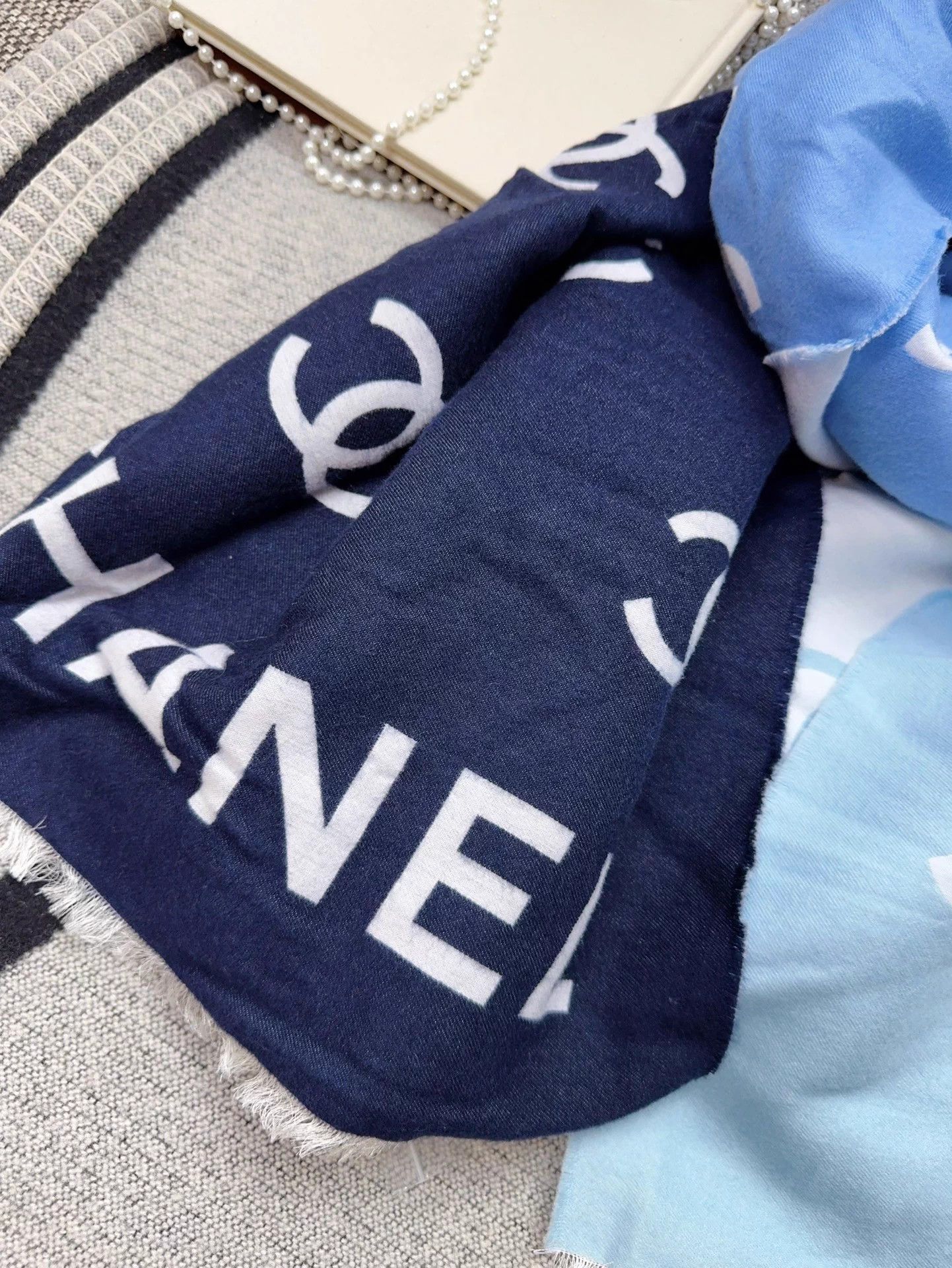 Chanel Chanel 25C Blue Gradient Colorblock Allover Logo Scarf Size ONE SIZE - 5 Thumbnail