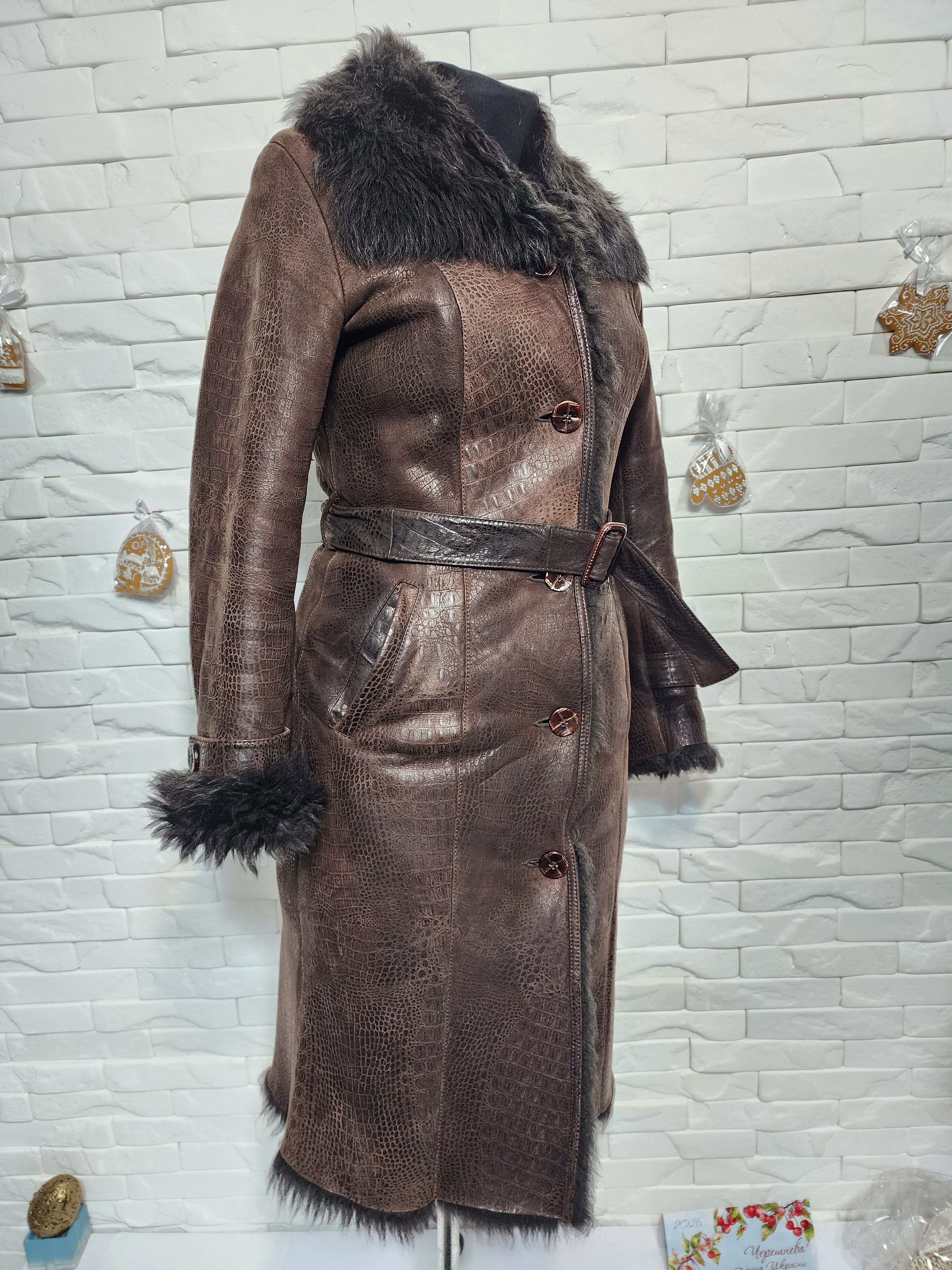 Furla Brown Sheepskin Coat: Fluffy Collar, Decorative Buttons Size S / US 4 / IT 40 - 3 Thumbnail