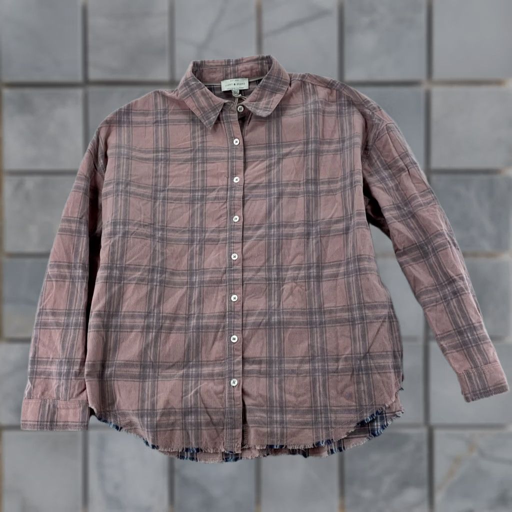 Lucky Brand Lucky Brand Shirt Womens XS Pink Blue Plaid Collared Button Up Raw Hem 7W44753 Size XS / US 0-2 / IT 36-38 - 1 Thumbnail