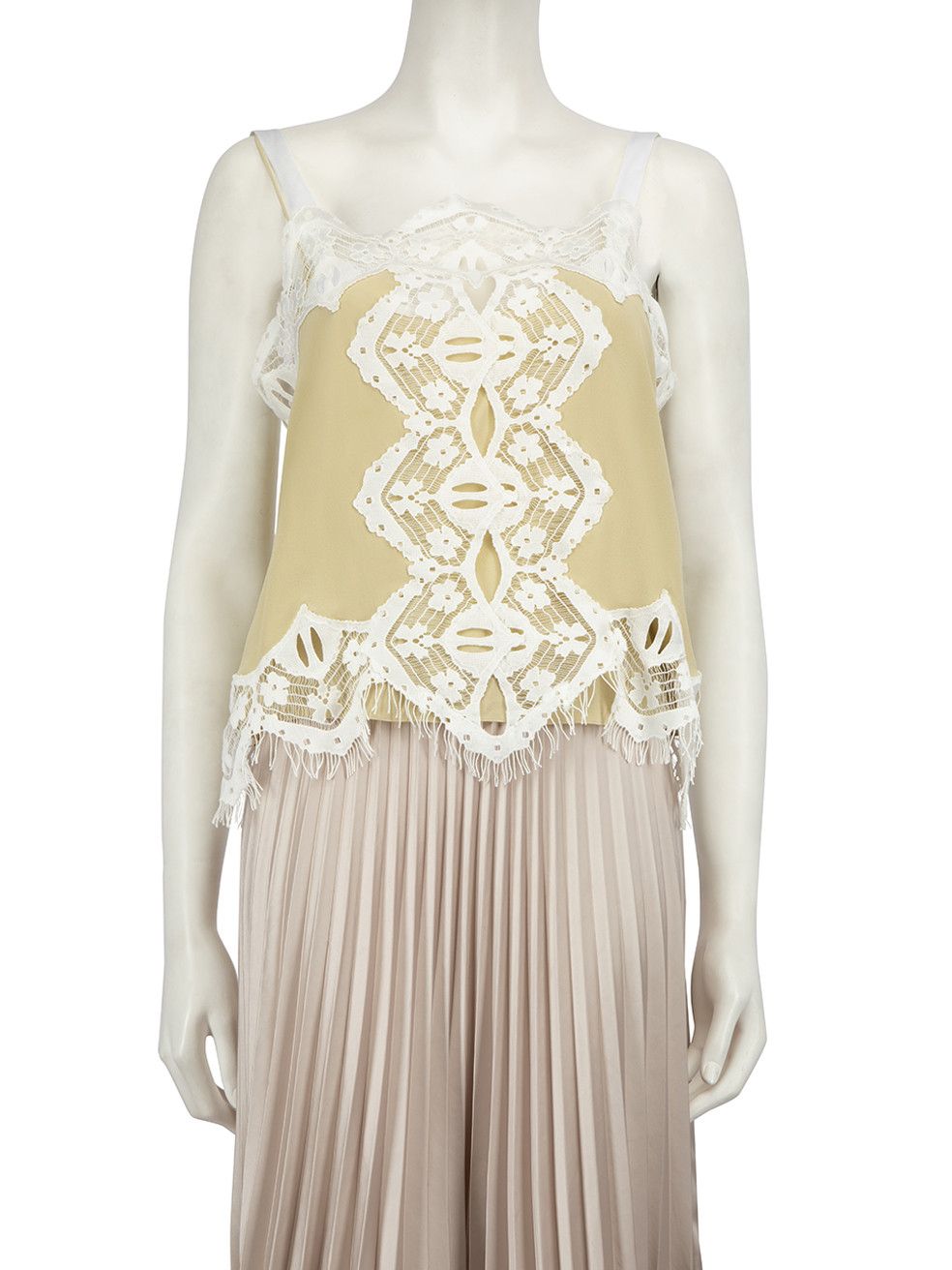 image of Chloe Green Silk Lace Trimmed Crop Top Set, Women's (Size Medium)