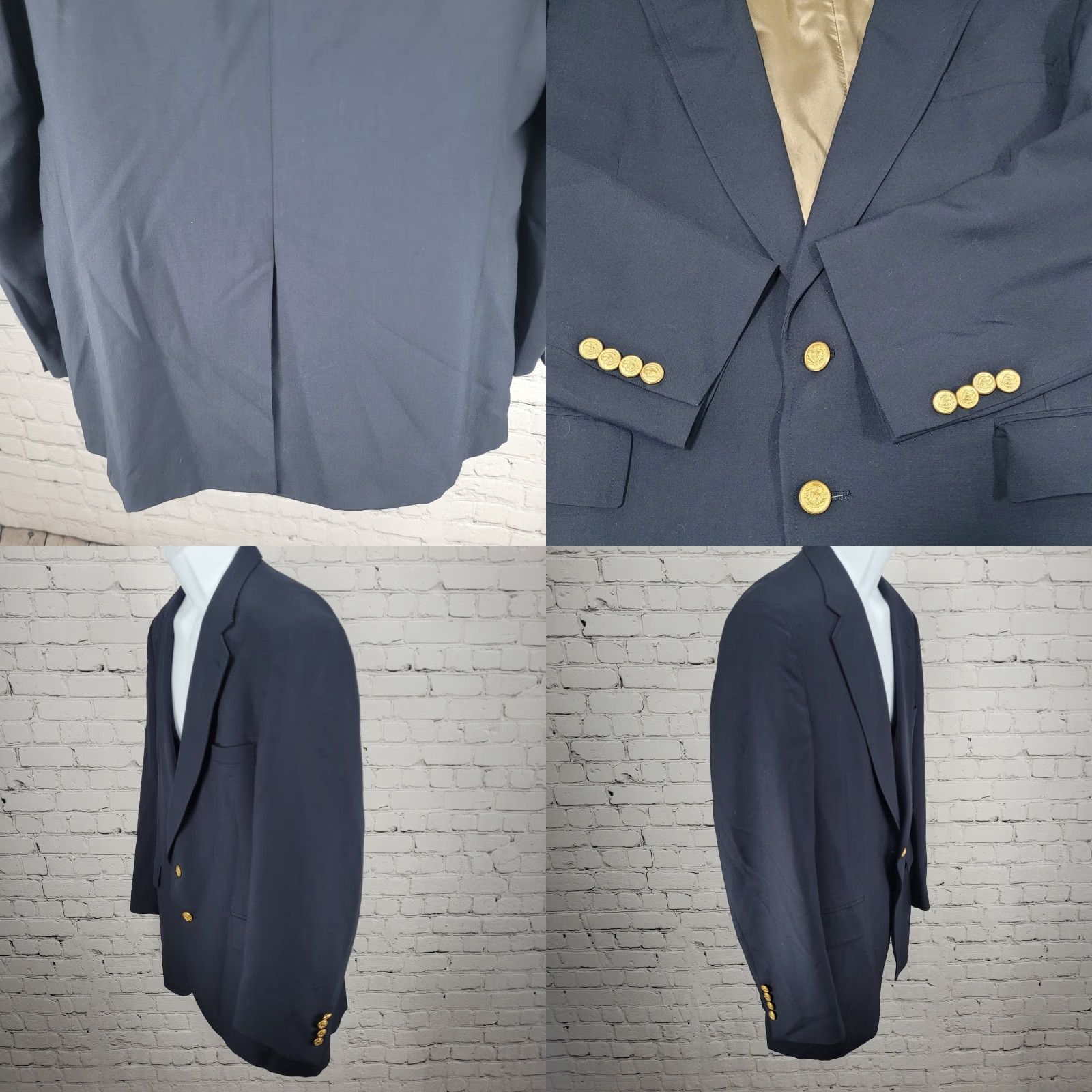 Evan Picone VTG Evan Picone Navy Gold Button Vented Notch Blazer Sport Coat USA 44R Size 44R - 9 Thumbnail