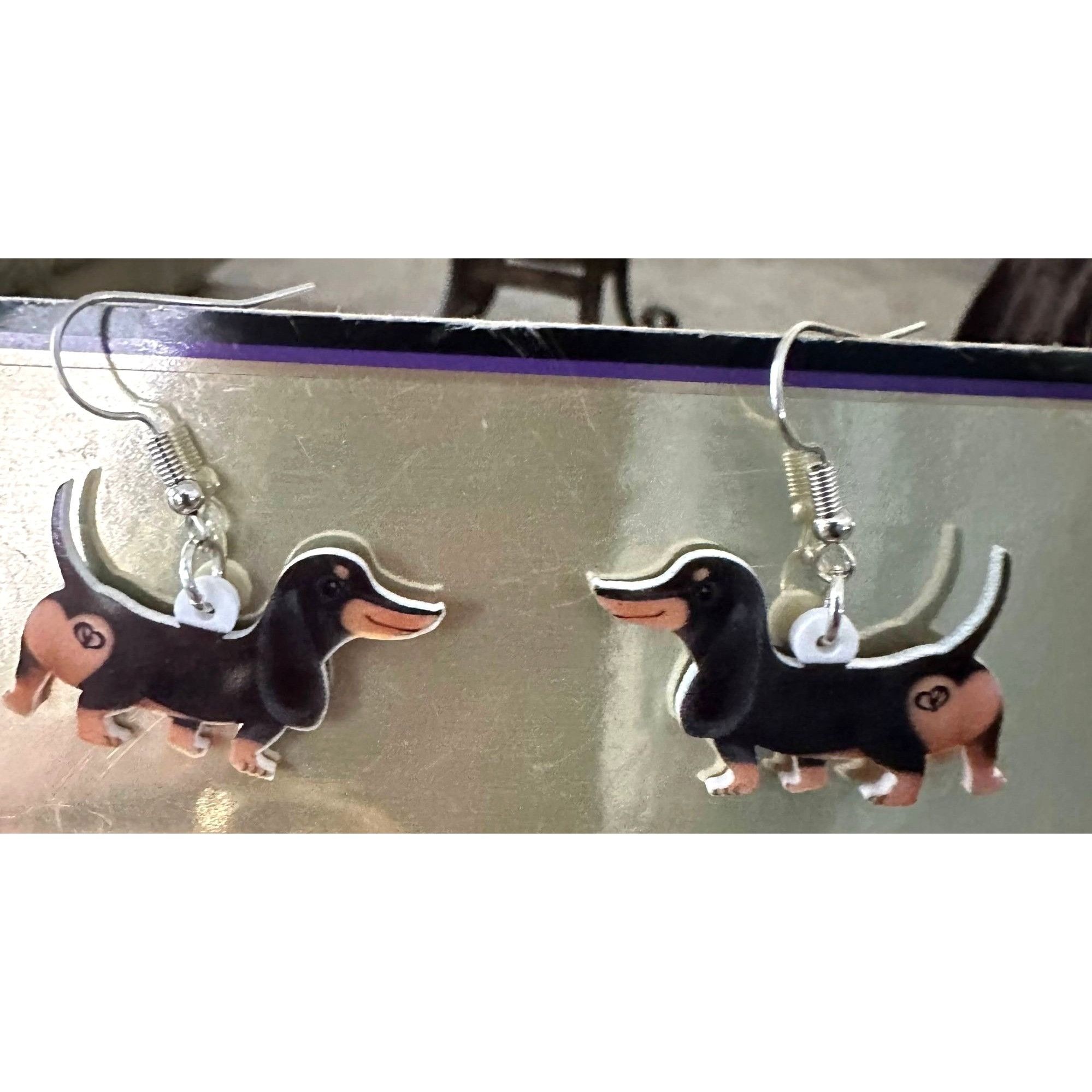 Handmade Dachshund Earrings New Dangle Hooks Double Sided Black Tan W Size ONE SIZE - 8 Thumbnail