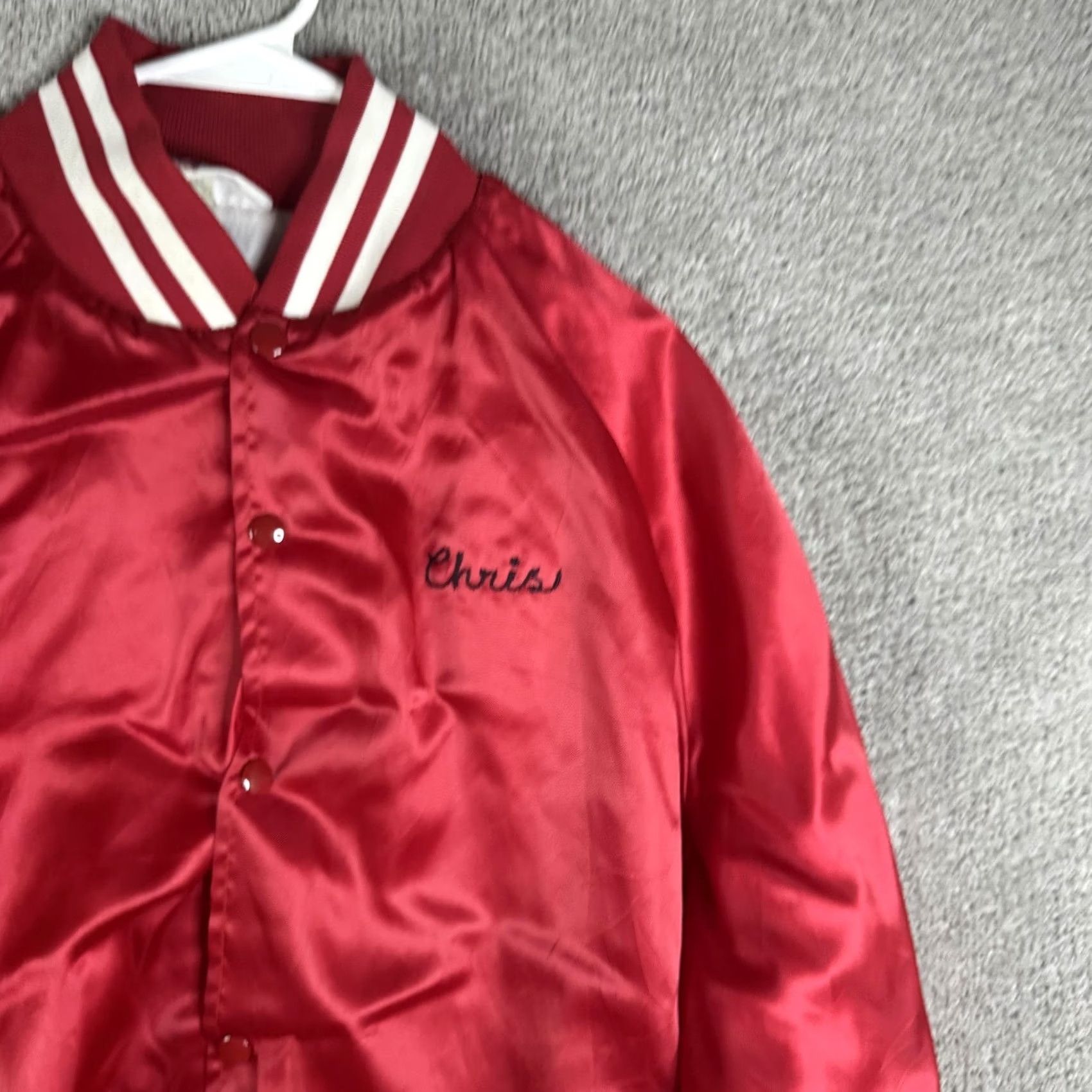 Logo 7 VINTAGE WestArk Jacket Mens XL Red Satin Varsity Snap Logo Shimadzu USA Embroidered Back Patch Button Lined Pockets Casual Workwear Sports Size US XL / EU 56 / 4 - 4 Thumbnail