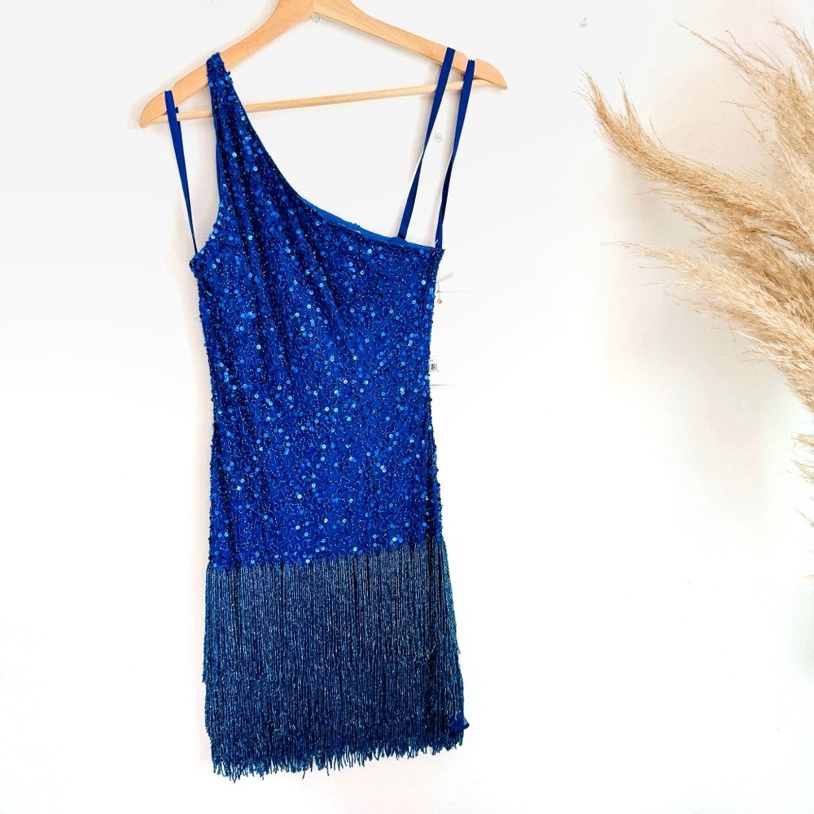 Nordstrom NEW MAC DUGGAL Blue Sequin Fringe Shoulder $698 Mini Dress Size XS / US 0-2 / IT 36-38 - 2 Thumbnail