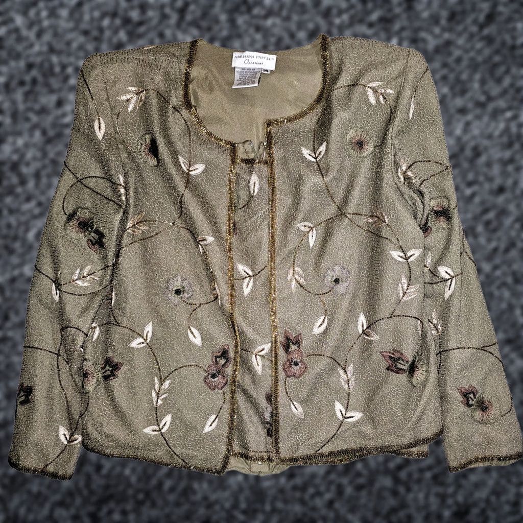 Adrianna Papell VINTAGE Adrianna Papell 100% Silk Floral Embroidered Beaded Cardigan Set Size 14 Size XL / US 12-14 / IT 48-50 - 1 Thumbnail