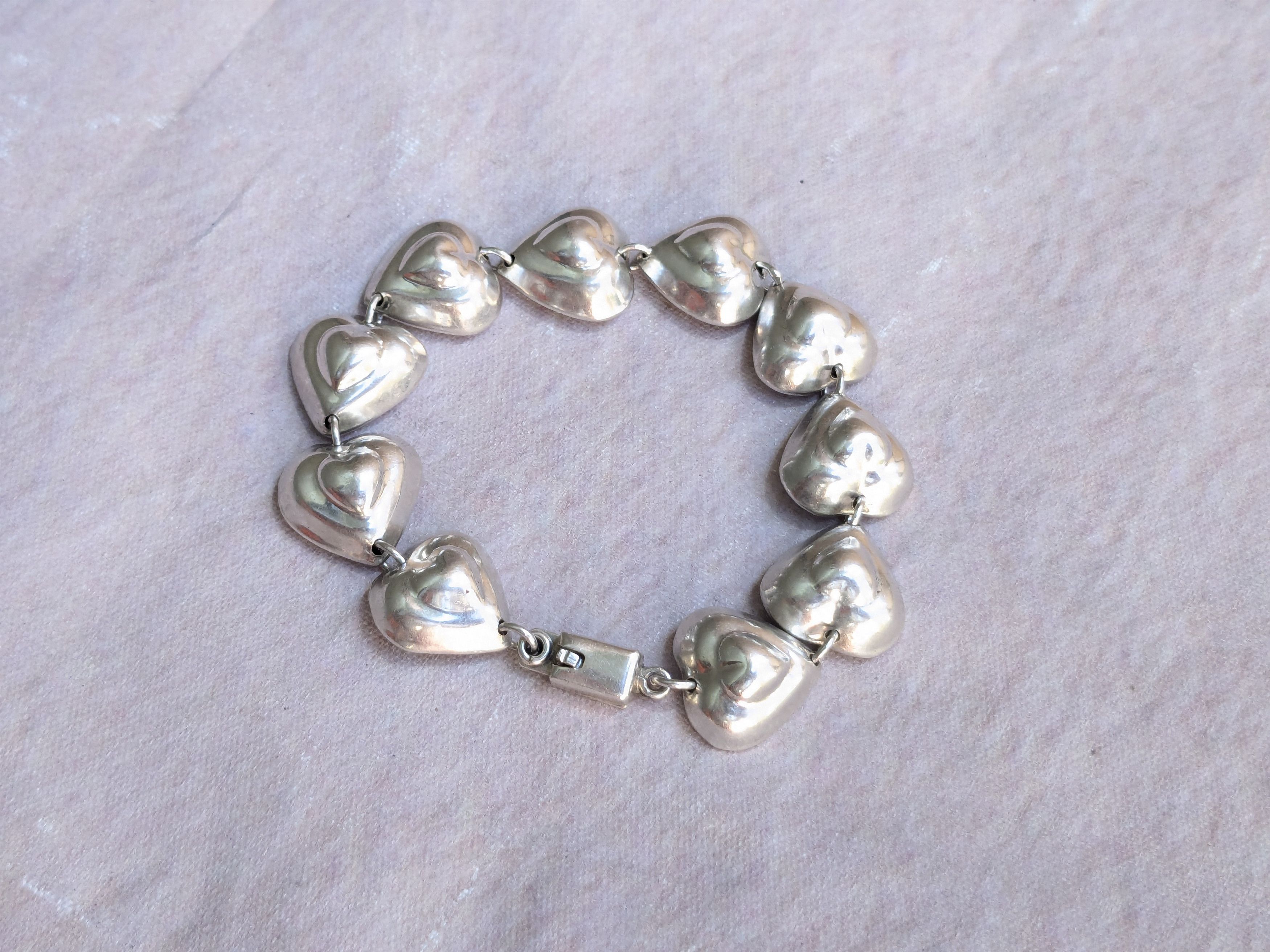 Jewelry Vintage Taxco Sterling Silver Heart Bracelet Y2K 7.5" Size ONE SIZE - 2 Thumbnail