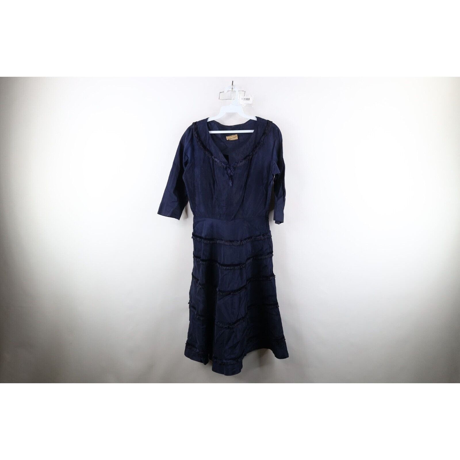 Vintage Vintage 50s 60s Rockabilly Distressed Velvet Fringed Dress Size M / US 6-8 / IT 42-44 - 1 Thumbnail