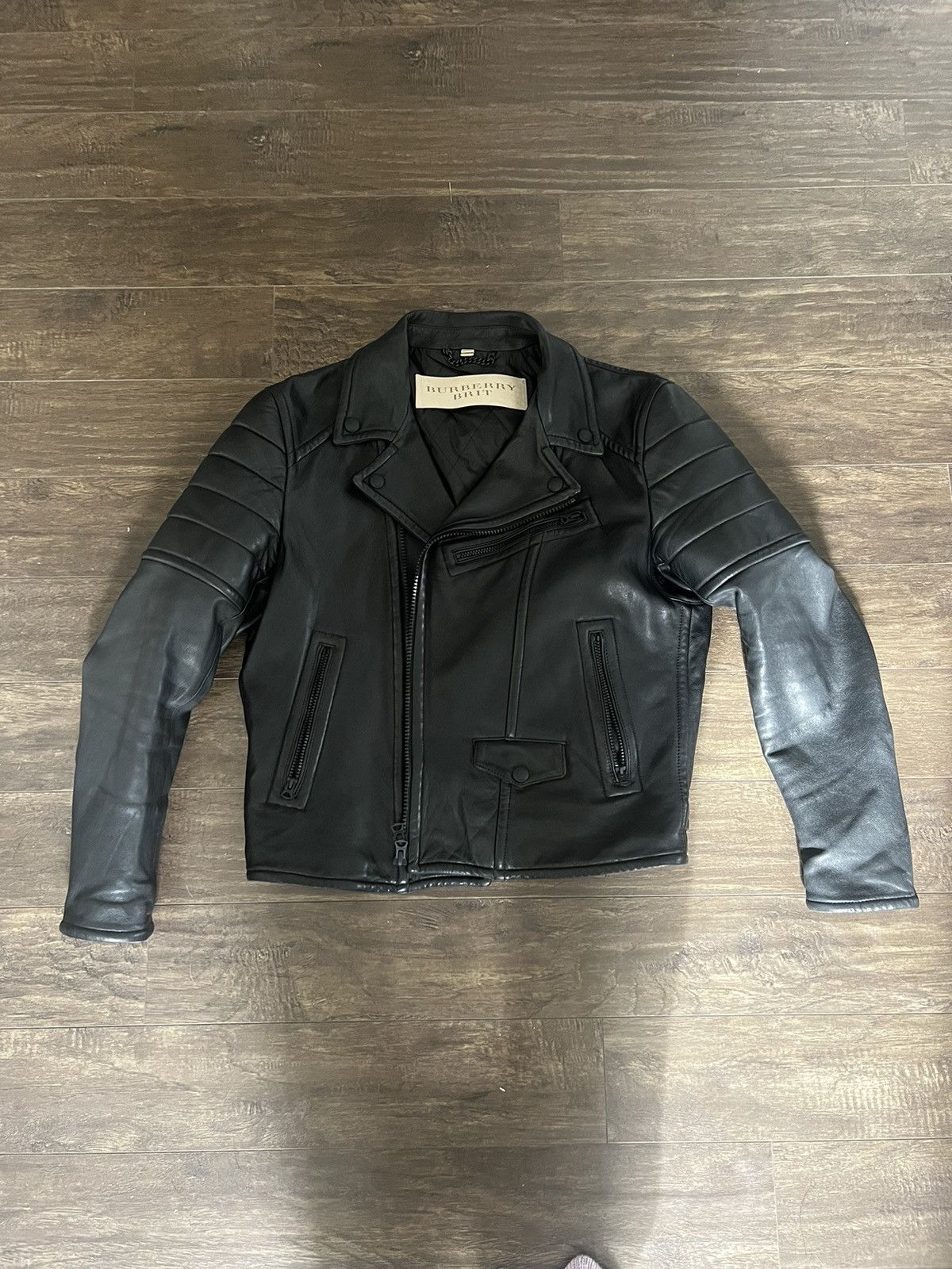 image of Burberry Brit Lambskin Moto Leather Jacket in Black, Men's (Size XL)