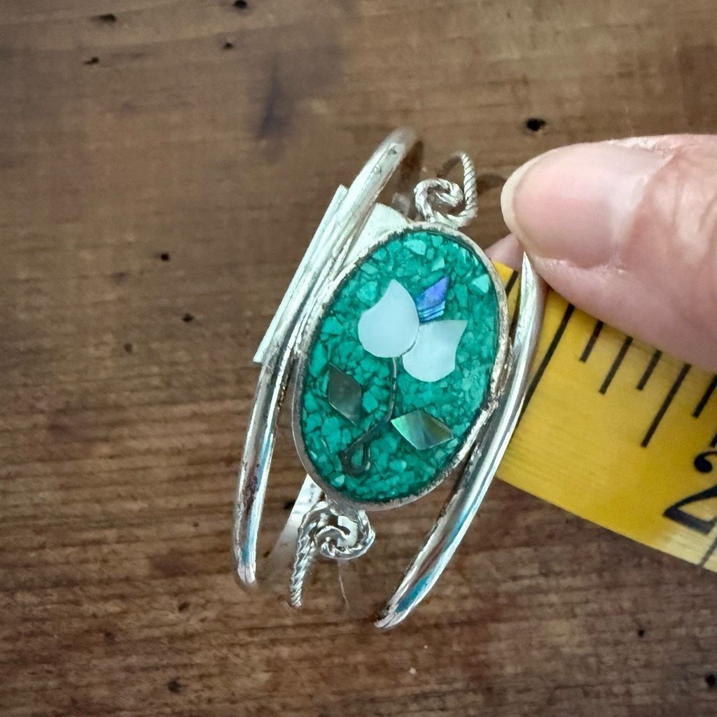 Vintage Vintage Alpaca Mexico Silver Abalone Crushed Turquoise Cuff Size ONE SIZE - 6 Thumbnail