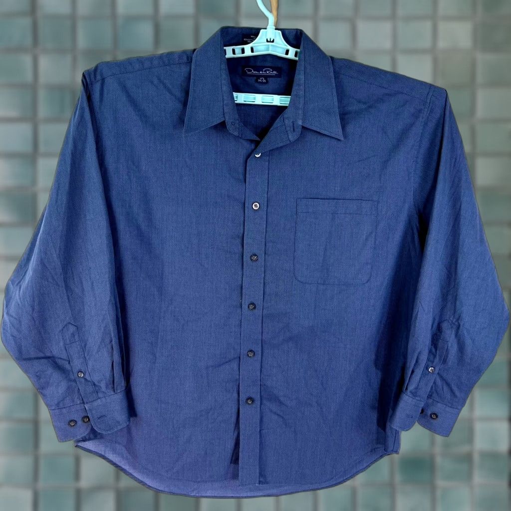 Oscar De La Renta Oscar De La Renta Dress Shirt Mens 17.5 34/35 Light Blue Long Sleeve Button-Up Regular Fit Size 46R - 1 Thumbnail