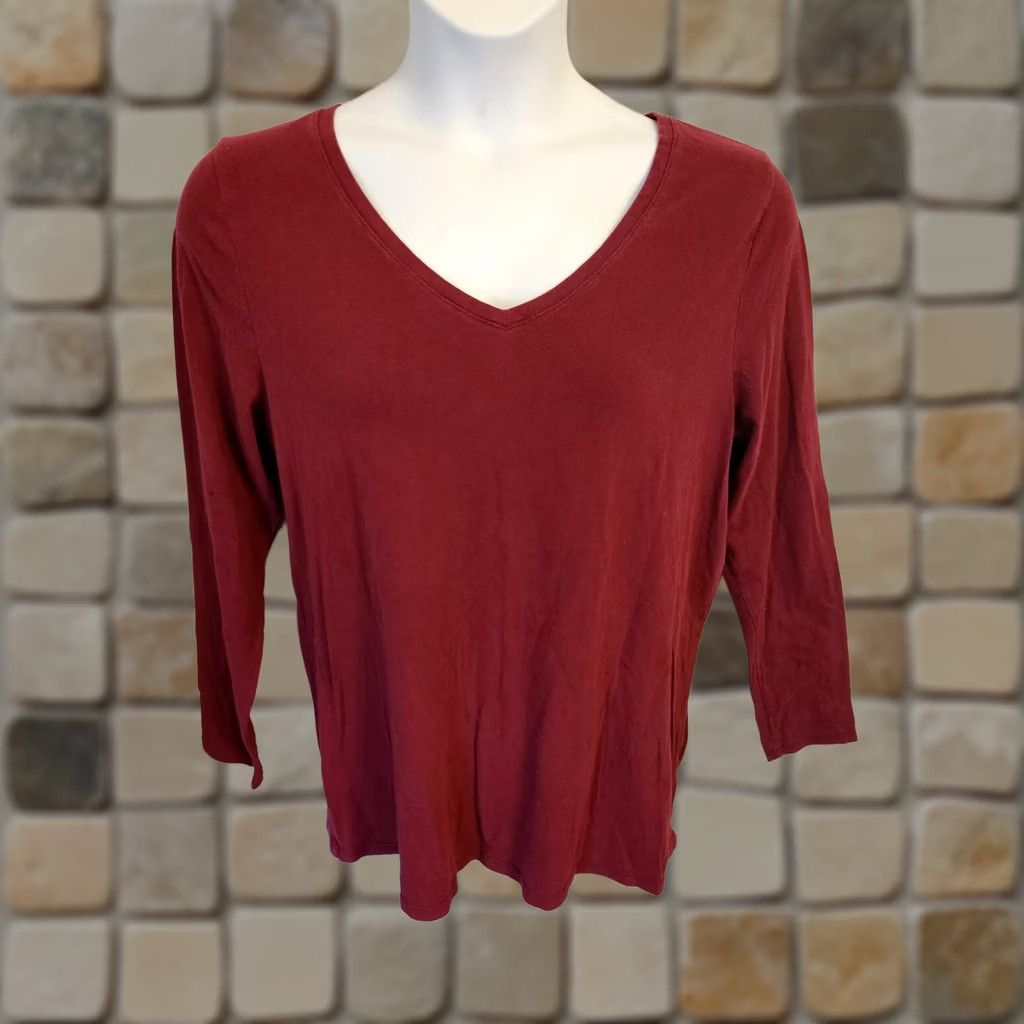 Vintage Lane Bryant Burgundy V-Neck Long Sleeve Shirt Casual Top 14 16 1X Womens Basic Size XL / US 12-14 / IT 48-50 - 1 Thumbnail