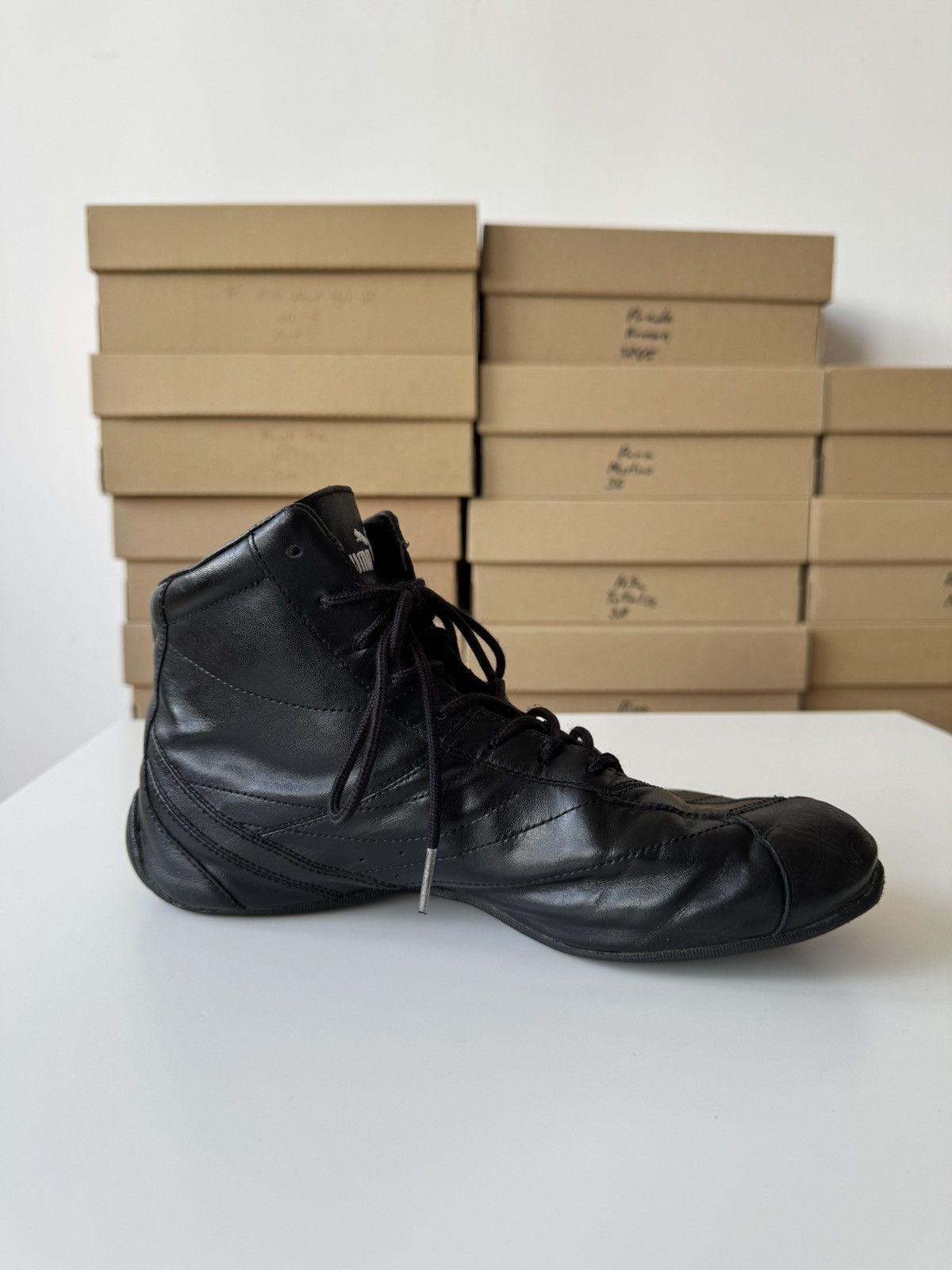 Japanese Brand × Puma × Vintage Vintage Puma Asana Black Leather Hi Top Sneakers Y2K Size US 8.5 / IT 38.5 - 4 Thumbnail