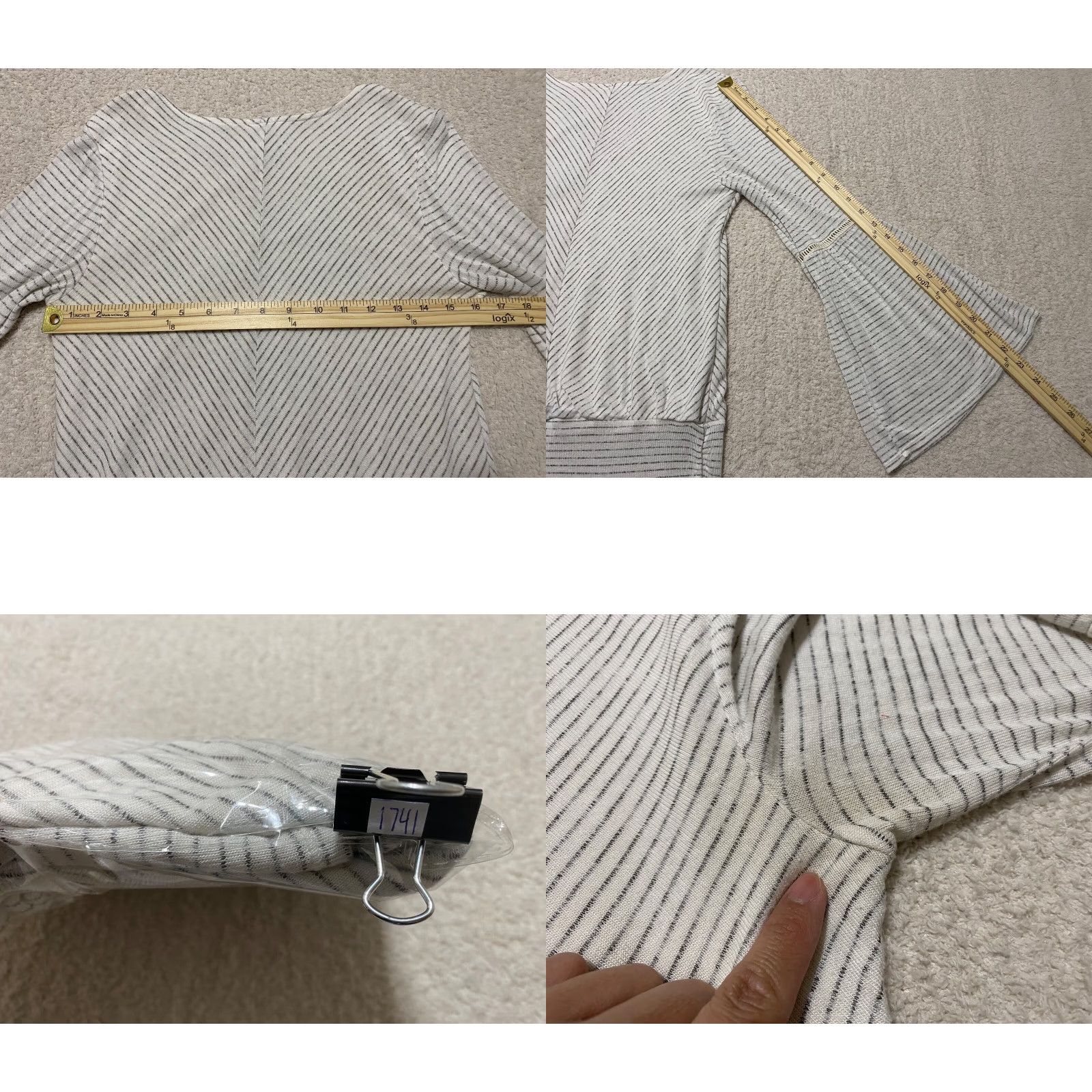 Vintage Knox Rose Shirt Womens Small White Rayon V-Neck Long Sleeve Striped Bell Sleeve Casual Blouse Size S / US 4 / IT 40 - 8 Thumbnail