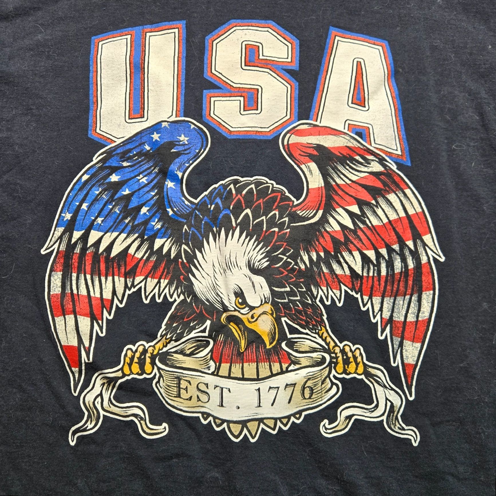 Vintage Patriotic Shirt USA Flag 1776 Forth July Adult XL Black T-Shirt Size US XL / EU 56 / 4 - 2 Thumbnail