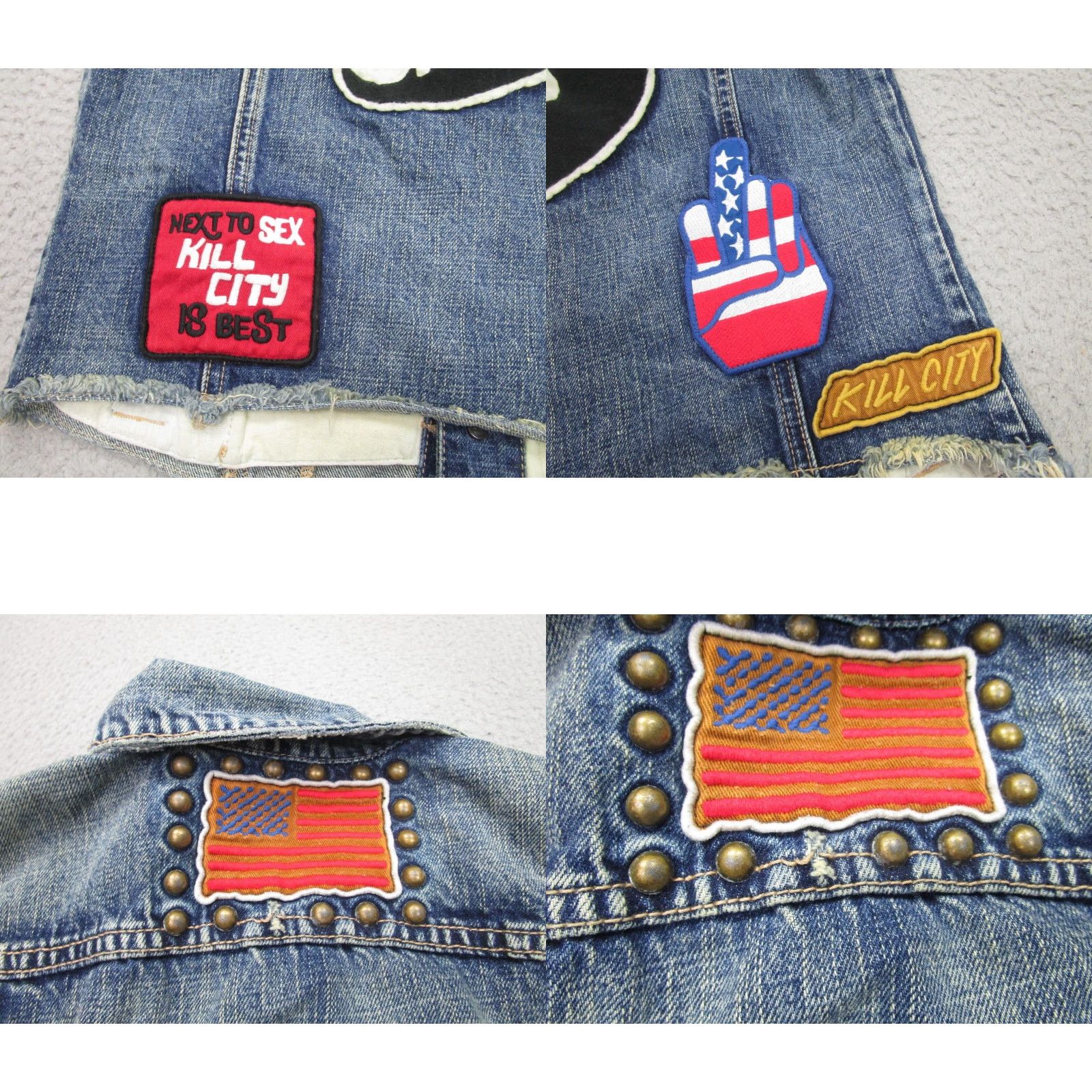 Denime Kill City Vest Womens M Blue Denim Sleeveless Jacket Jean Studded Punk Goth Size 32" / US 10 / IT 46 - 9 Thumbnail
